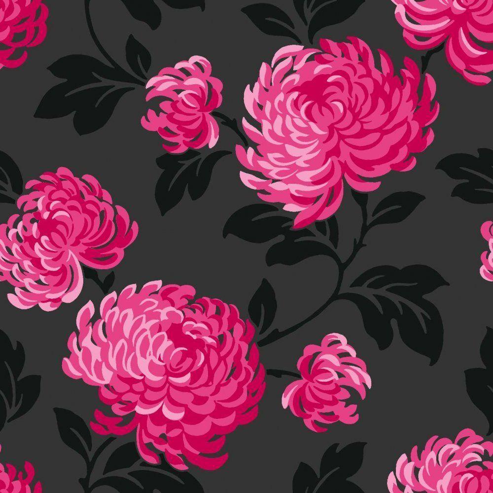 FFine Decor Bloom Floral Wallpaper Pink and Black FD13888