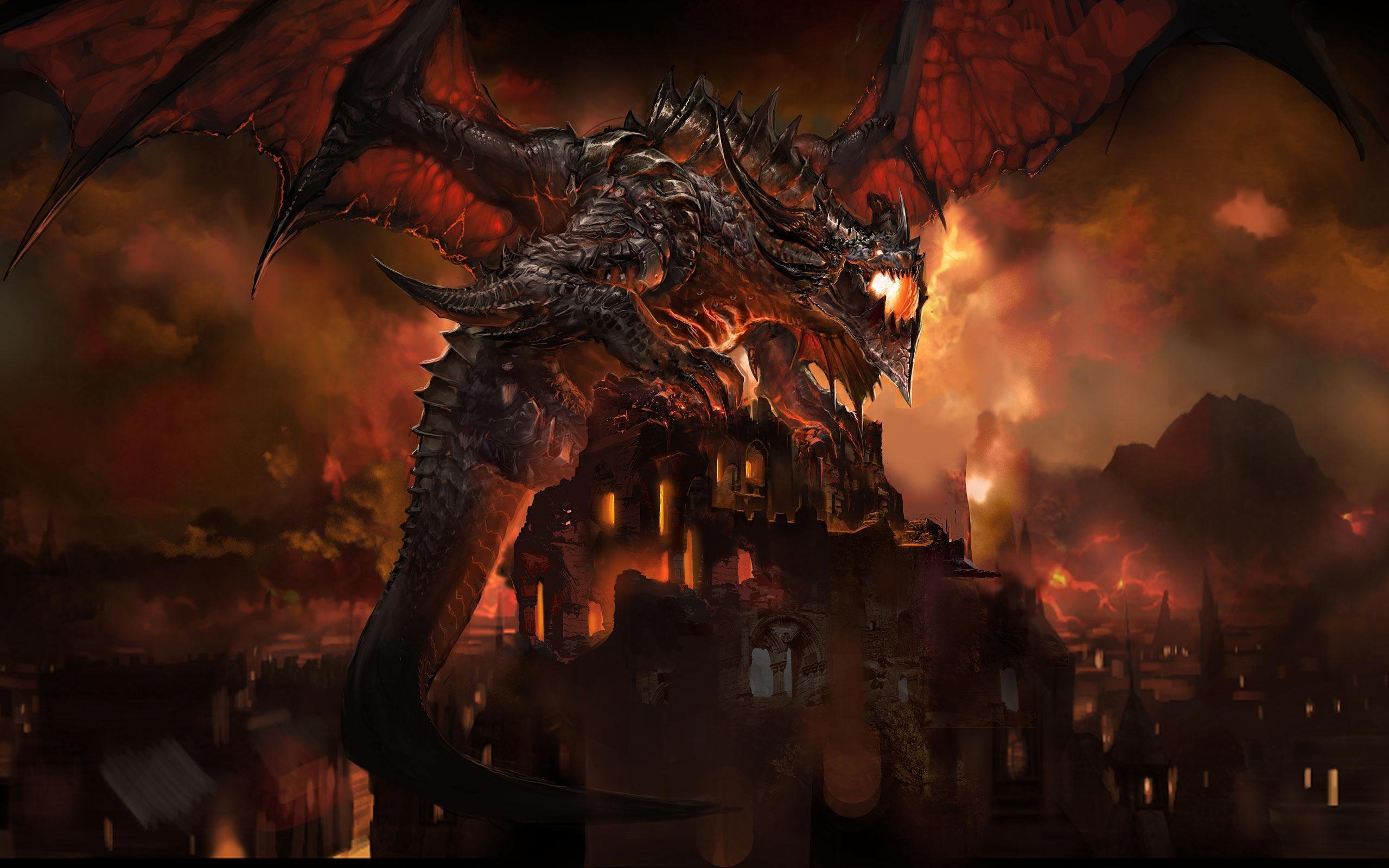 Desktop Wallpaper · Gallery · 3D Art · Red Dragons Breathing Fire