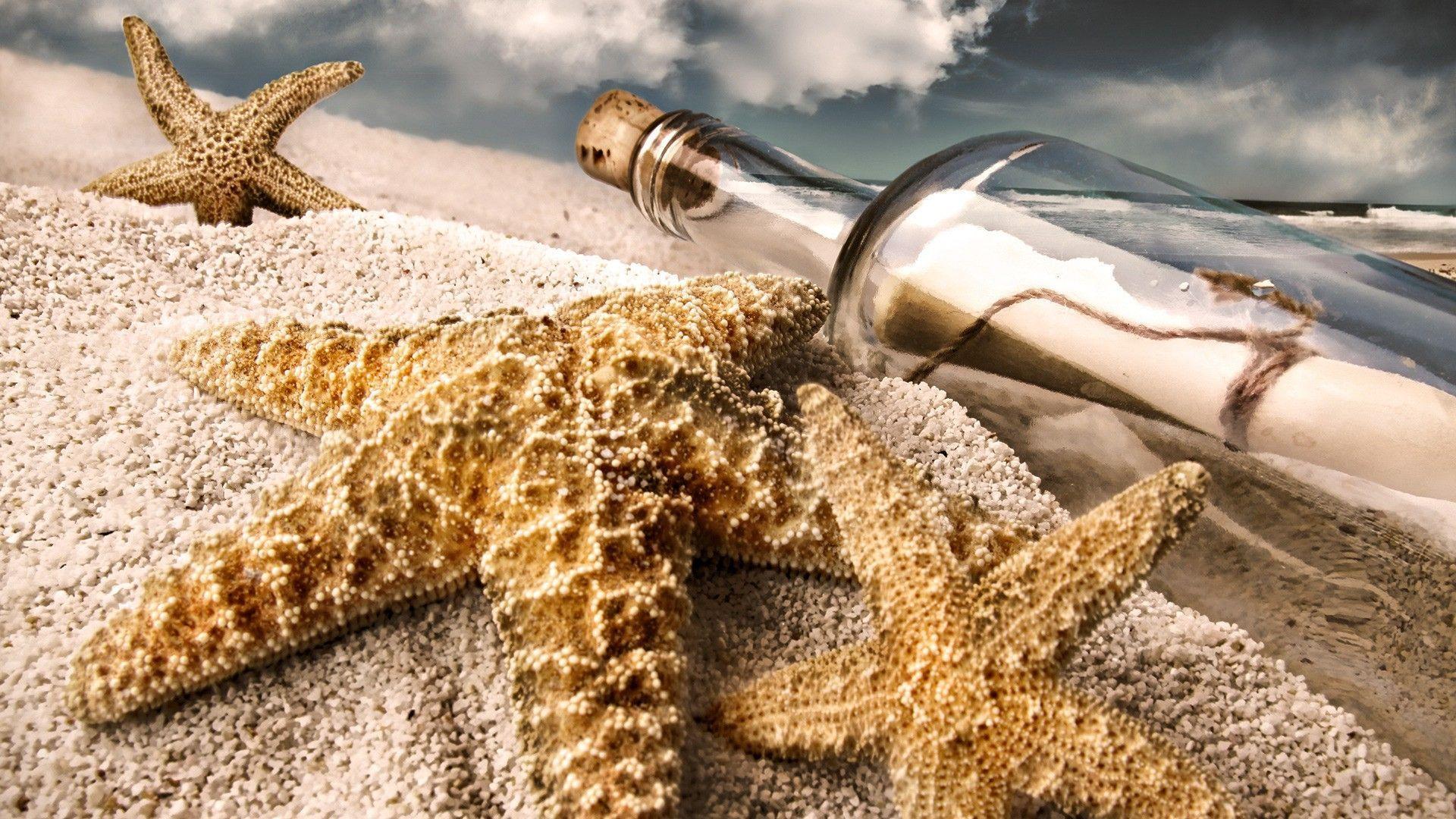 Download Free Sand Bottles Starfish Wallpaper HD. HD Wallpaper