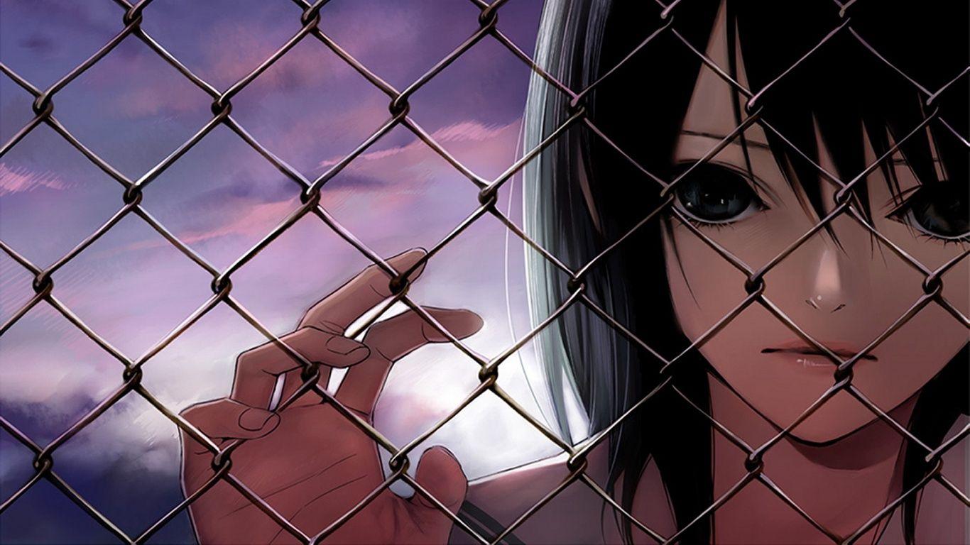 Anime girl cyclone fence Wallpaper