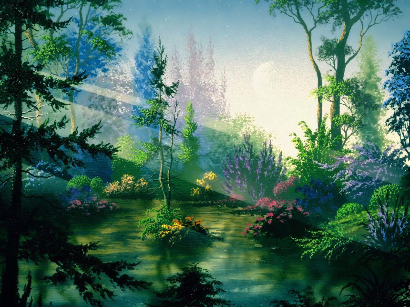 Fantasy Forest Mountains 4K wallpaper download