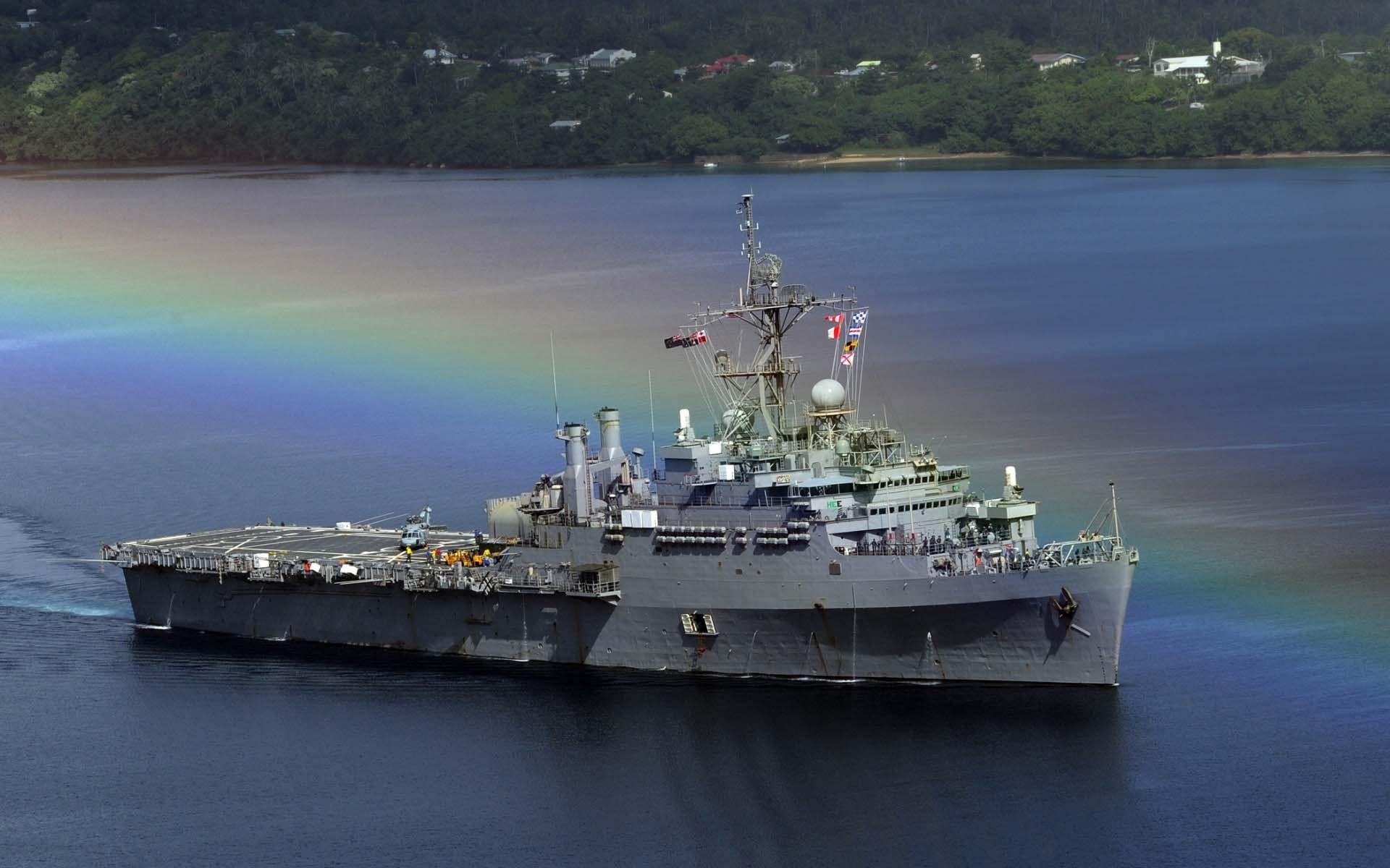 Wallpapers navy ship combat, the rainbow, the sea. wallpapers