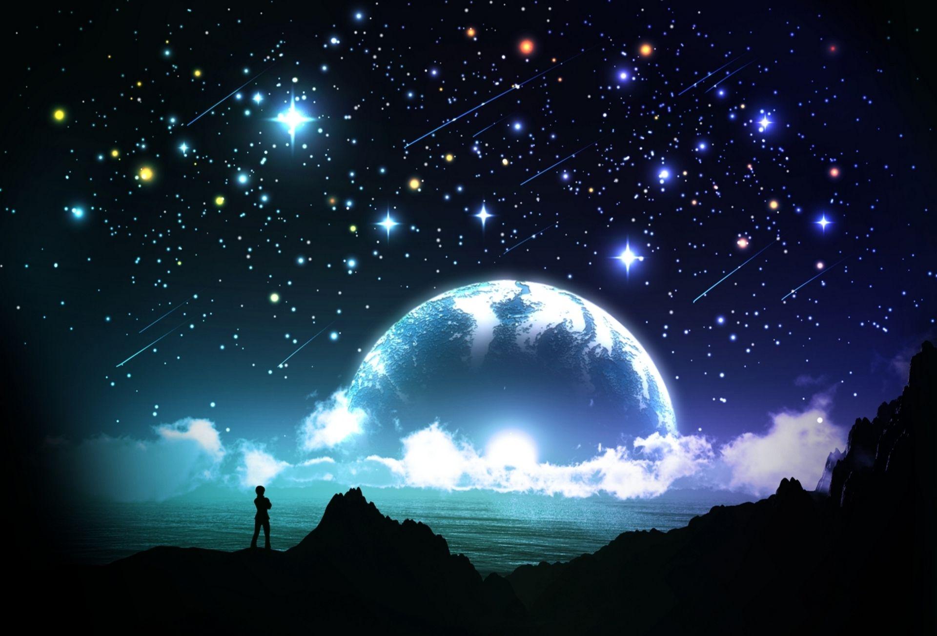 night sky moon stars wallpaper