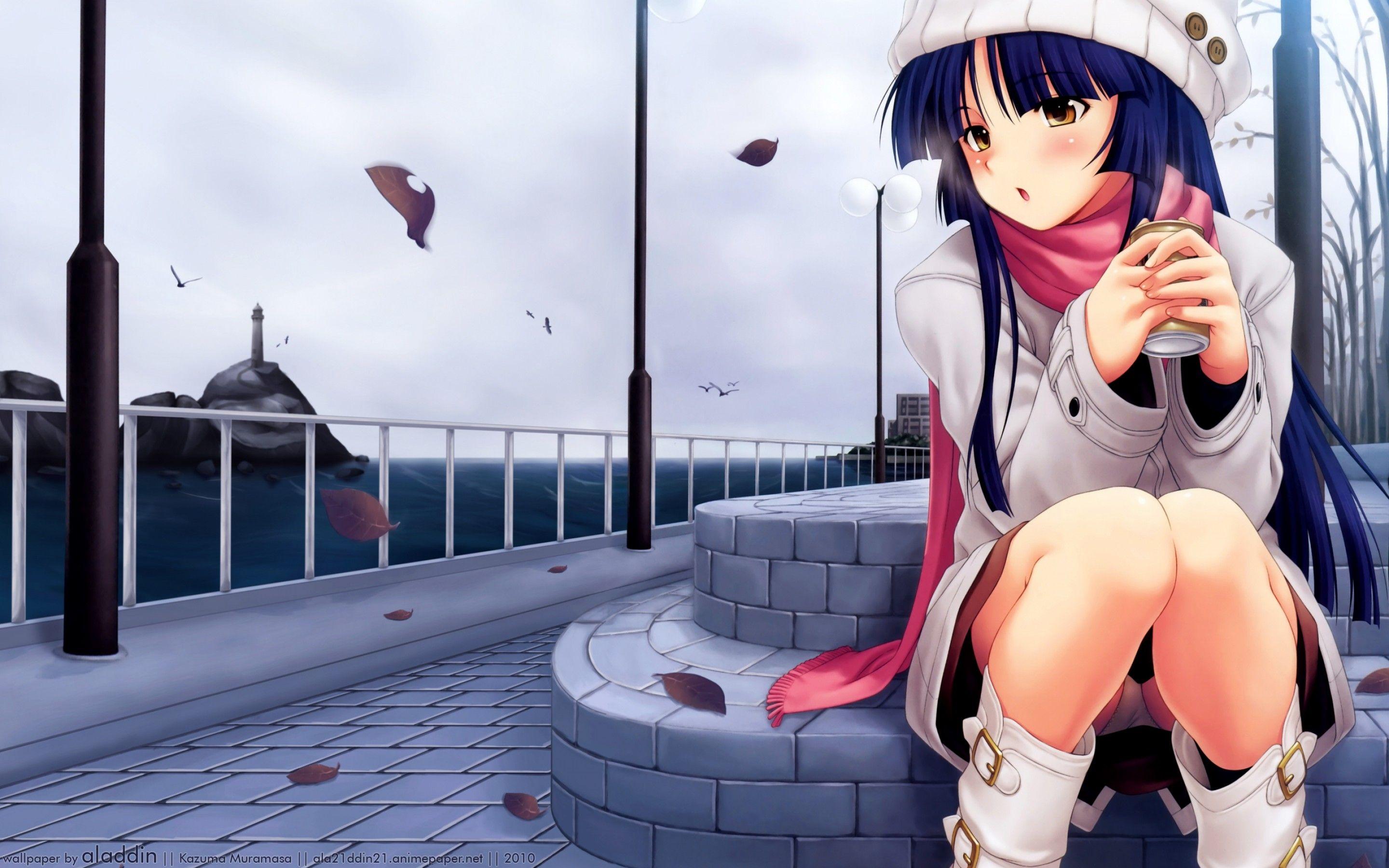 Anime Girl Freezing On City Wallpaper HD [2880x1800]