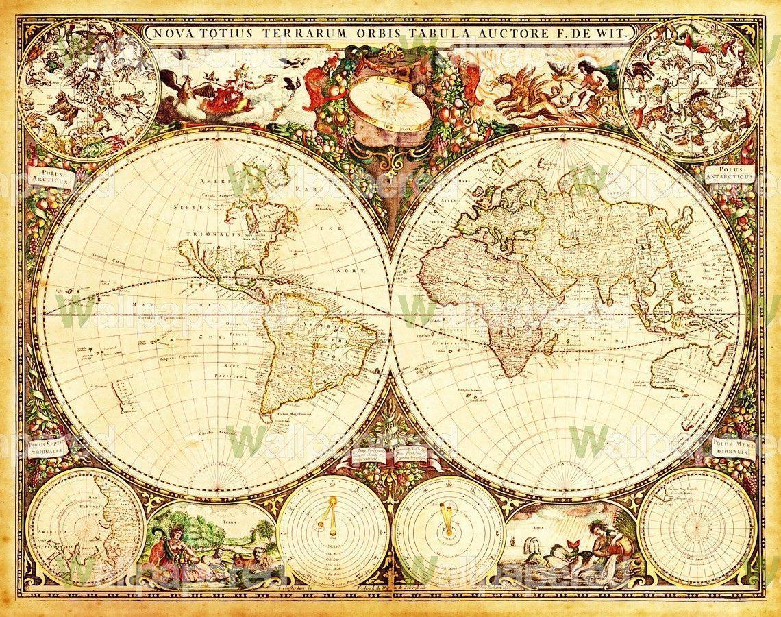 Antique World Map Wall Mural. Map Canvas Art