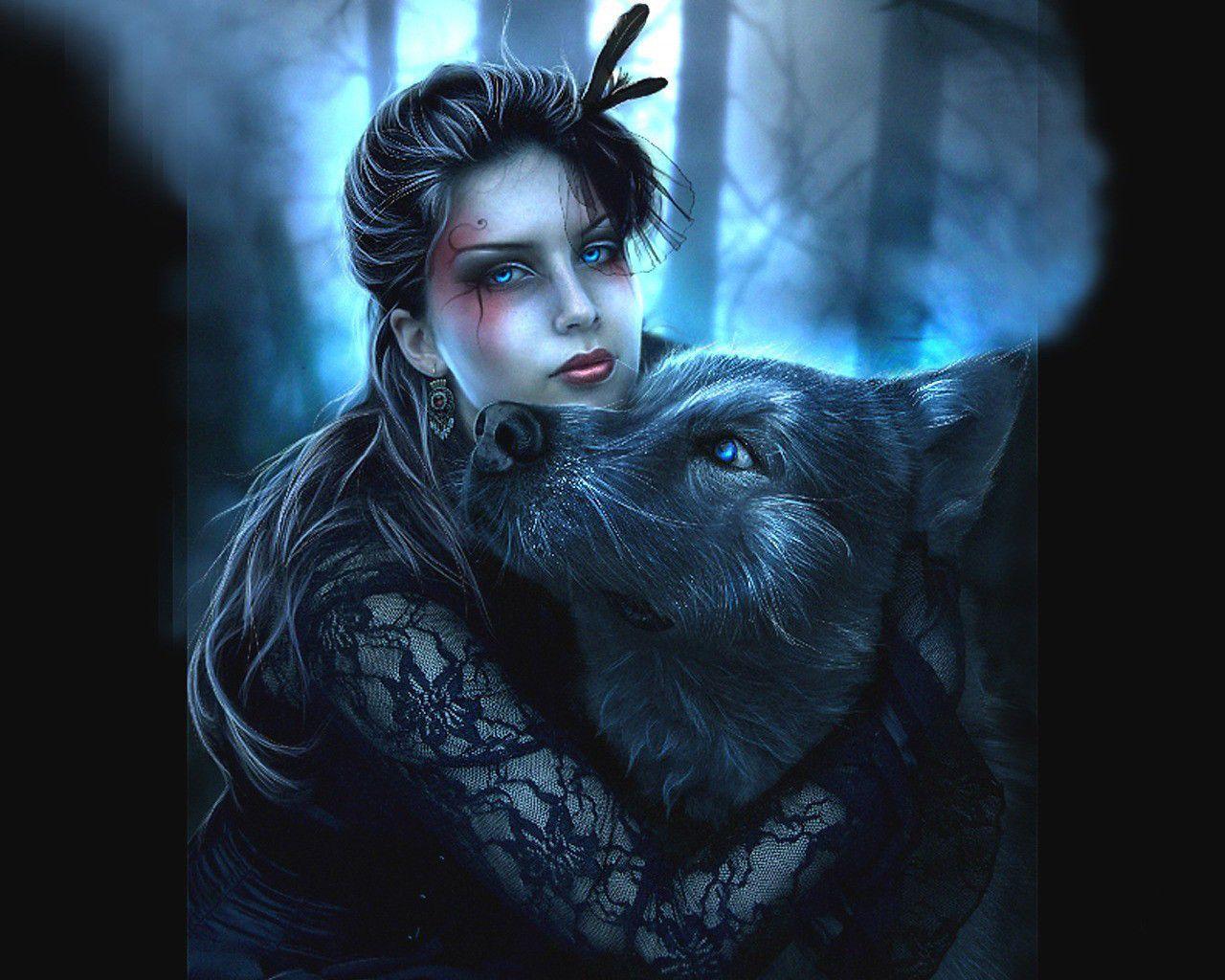 Download The Lover Wolves Fantasy Wallpaper 1280x1024. Full HD