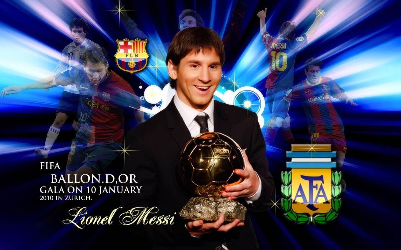 Messi With Trophy Collage Background Wallpaper 1280×800