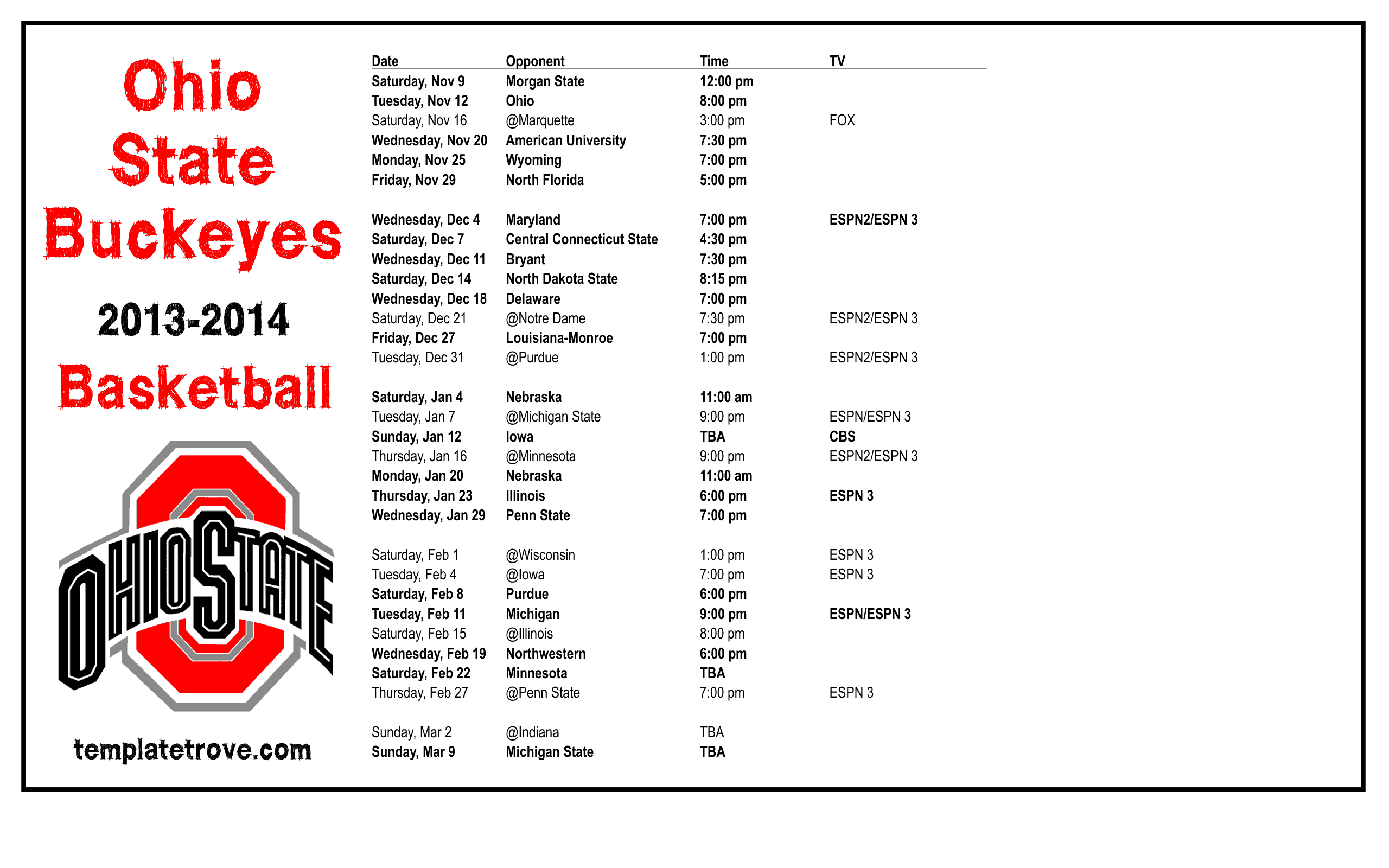 Ohio State Basketball Schedule