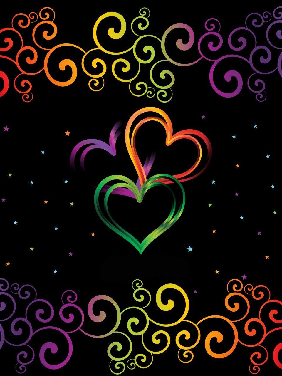 Colorful Hearts on Black Background. Amazing Photo, Wallpaper