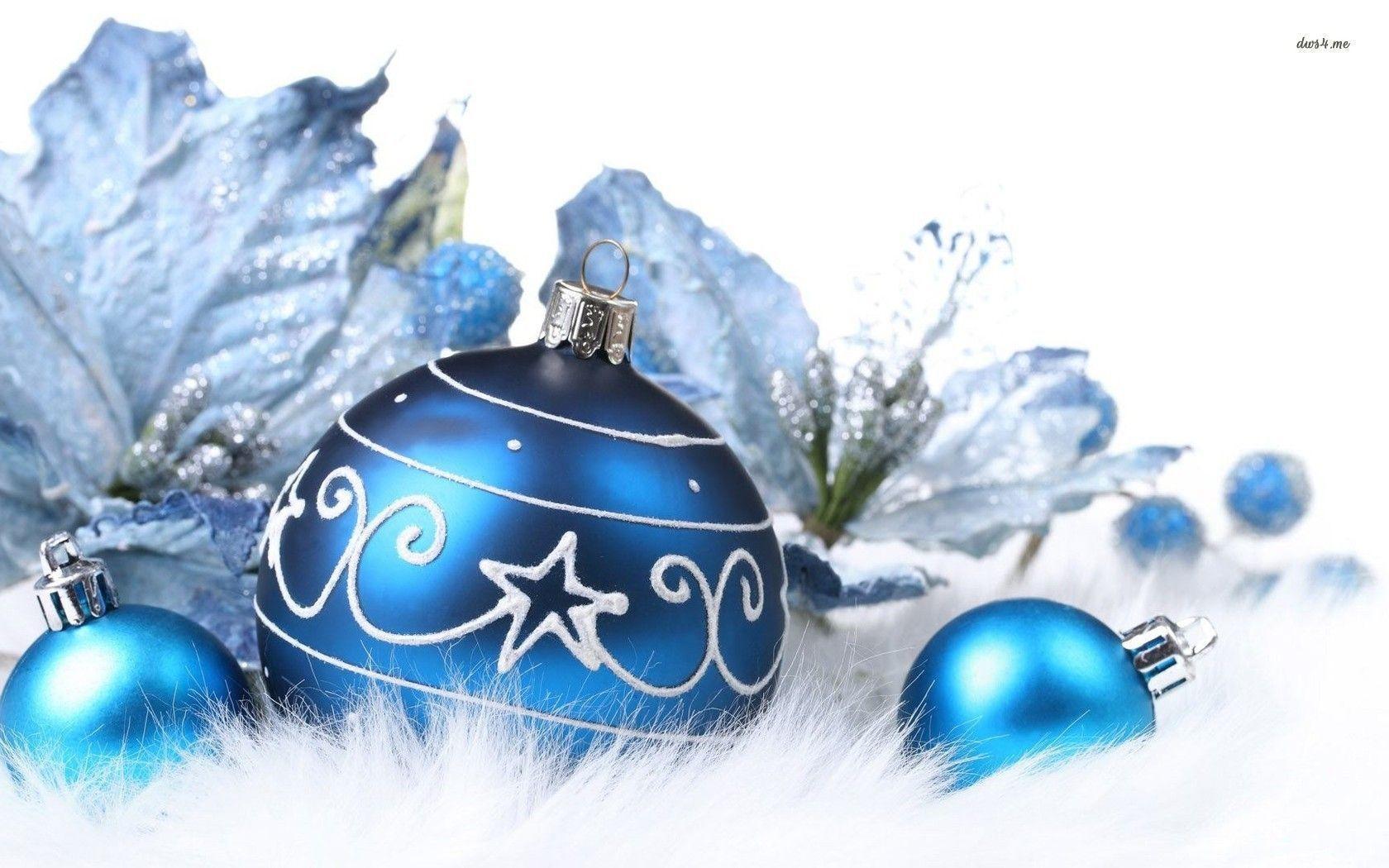 blue and silver christmas ornaments holiday wallpaper - Image