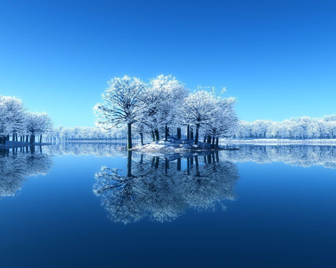 Blue winter lake wallpaper. Wallpaper HD. HD Desktop Background