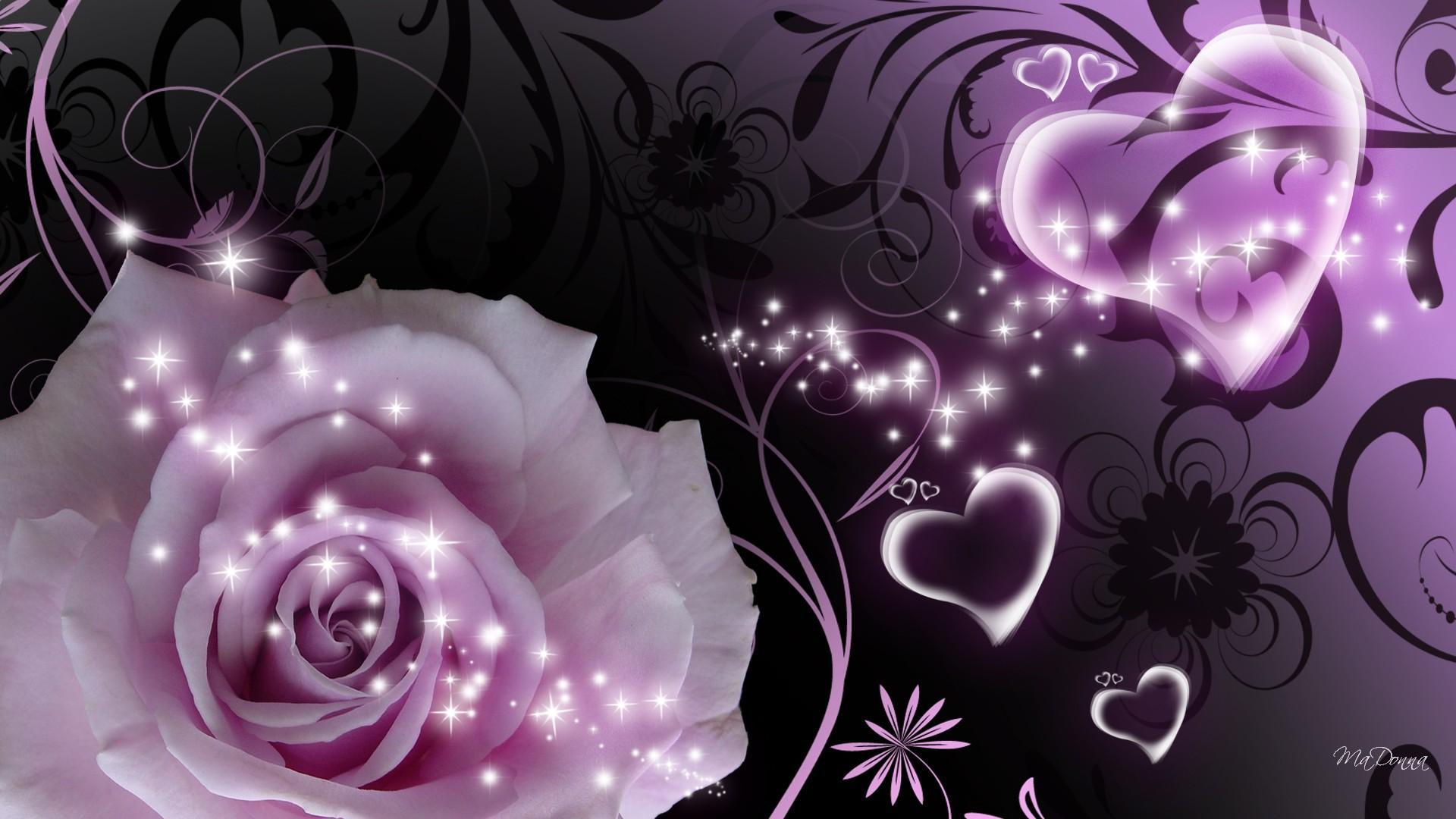 Purple Hearts And Roses Wallpaper