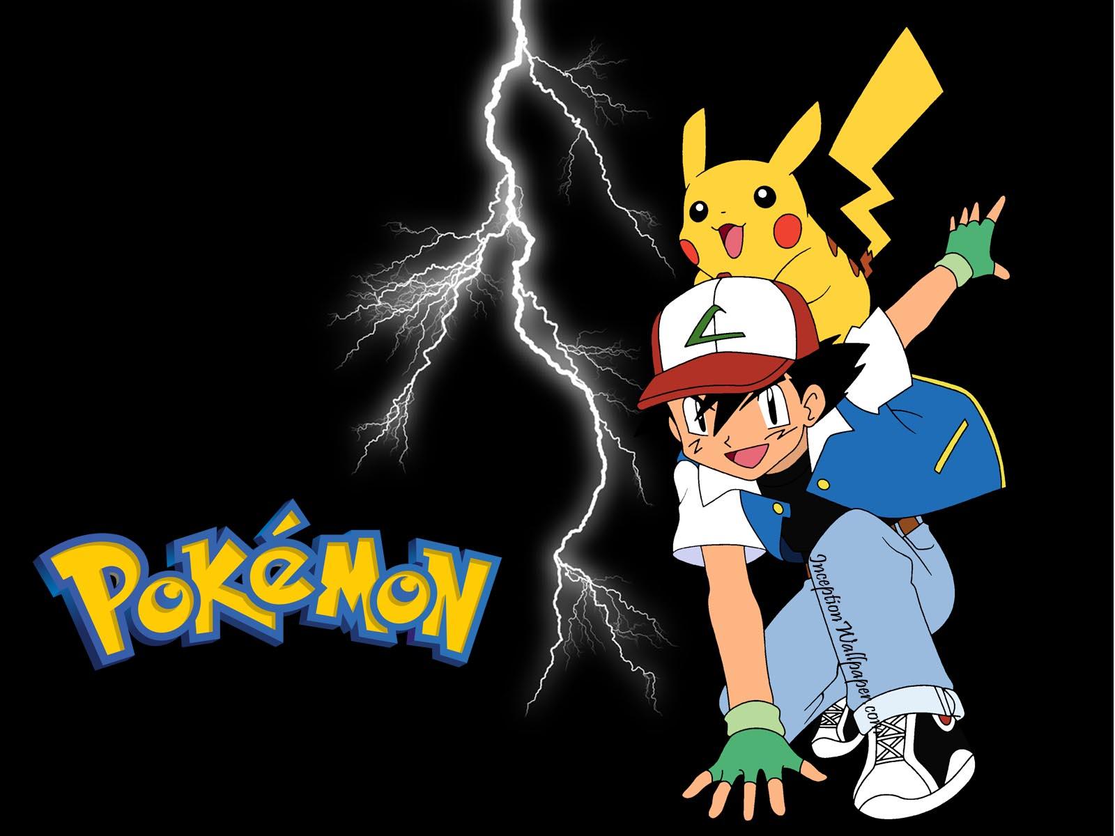 Download Pokemon Ash Pikachu Sobre Raios Papel Parede Wallpaper