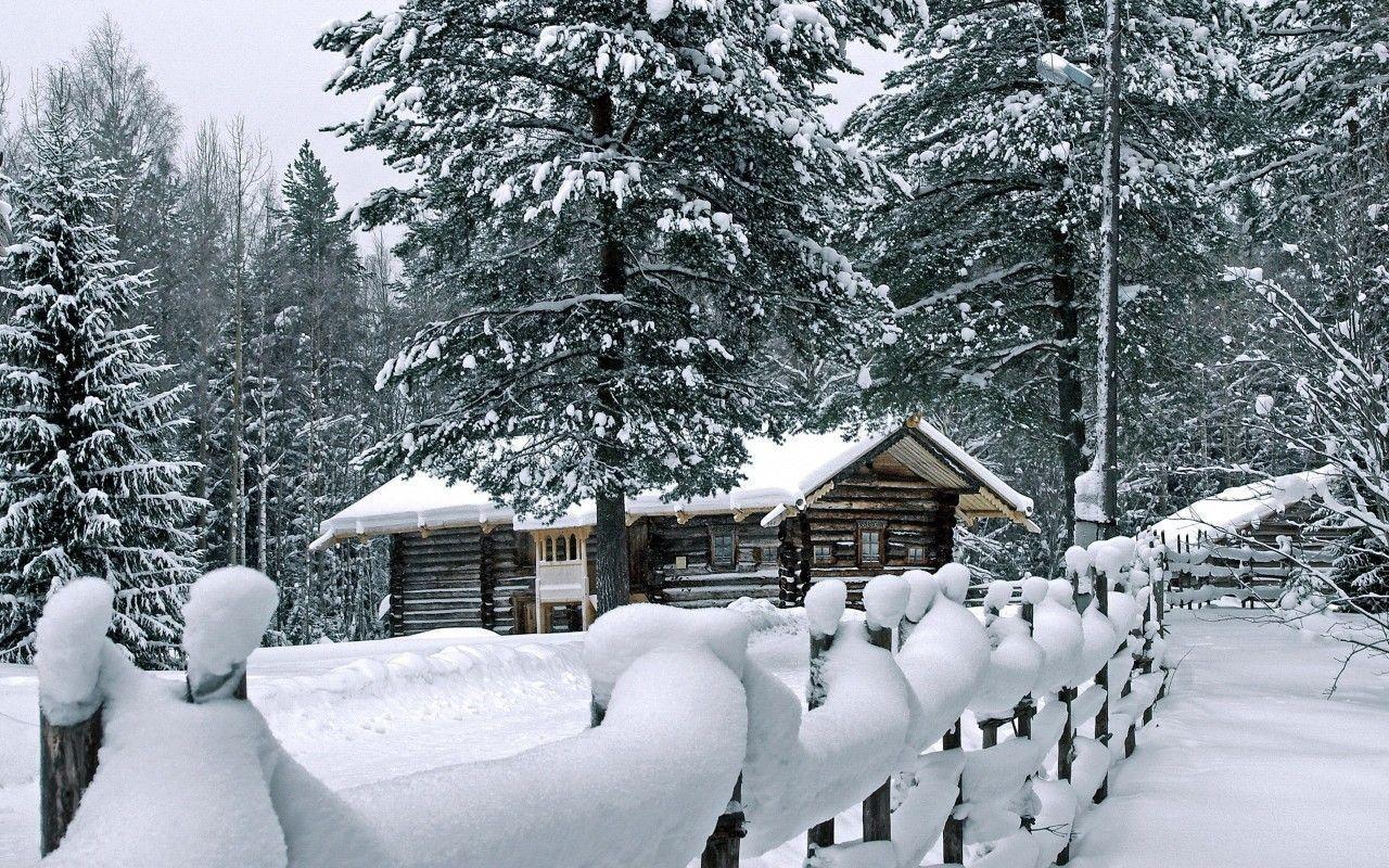 Beautiful Winter Vacation Cottage widescreen wallpaper. Wide