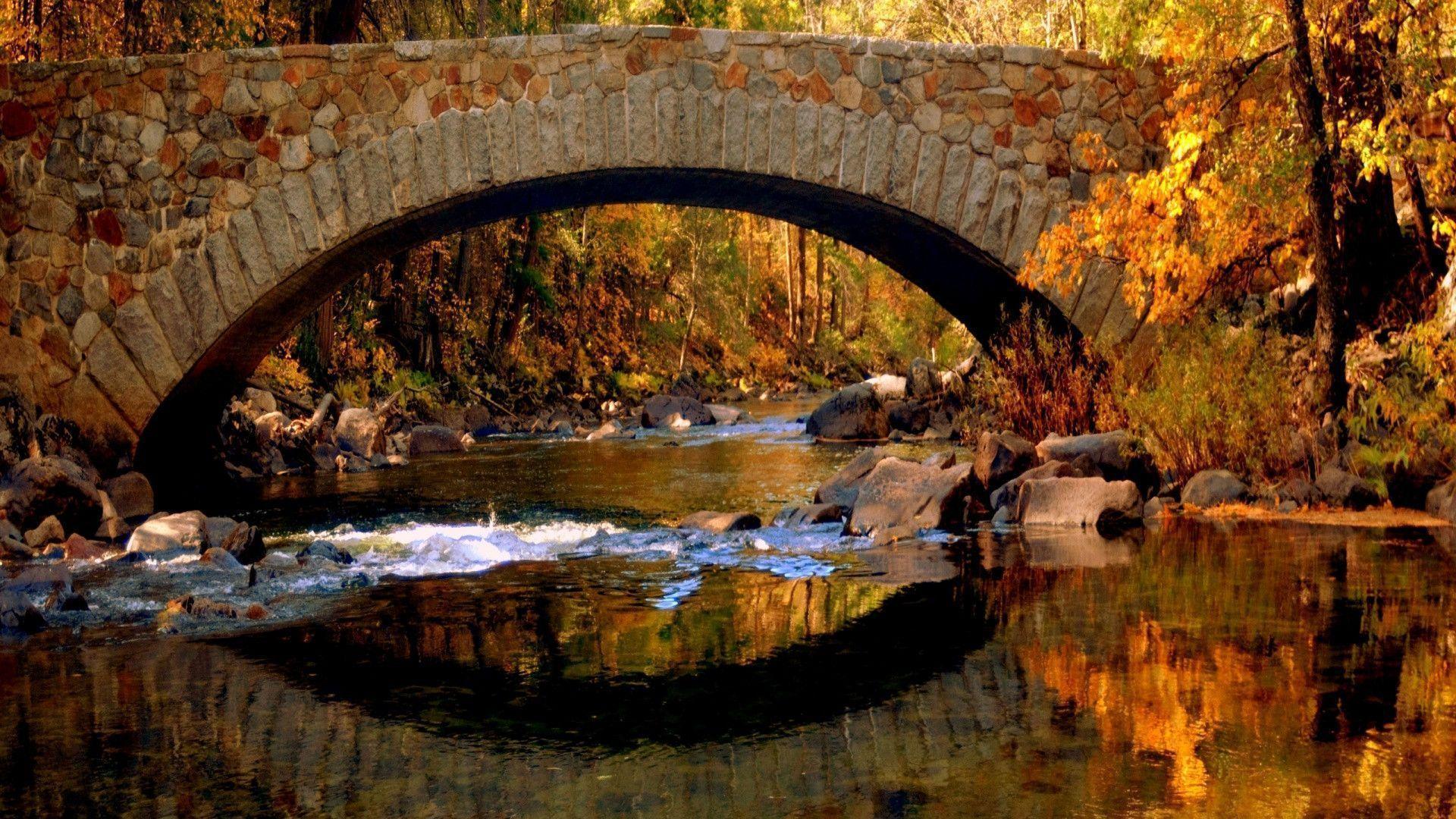 Bridge in autumn desktop PC and Mac wallpaper