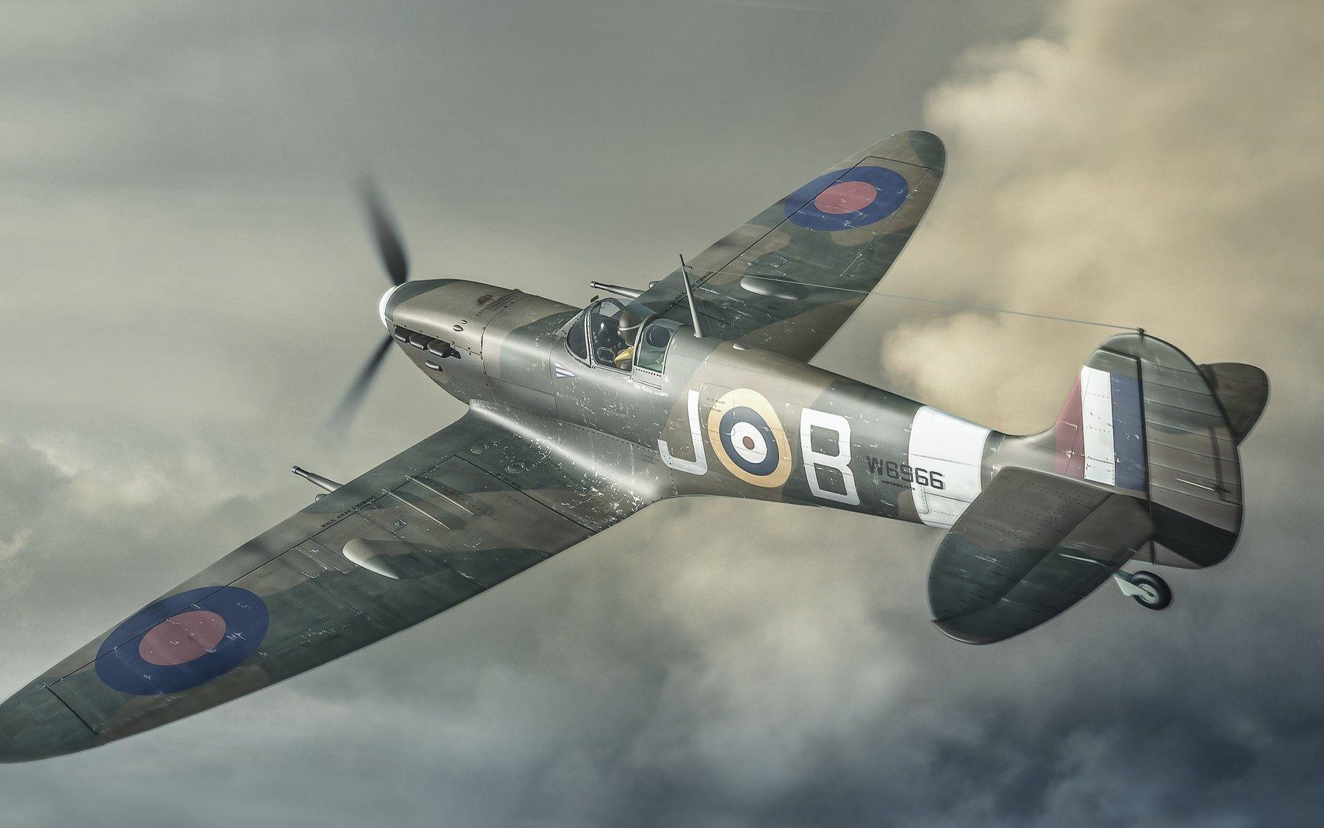 art aircraft in the sky, flying, retro, Supermarine, Spitfire