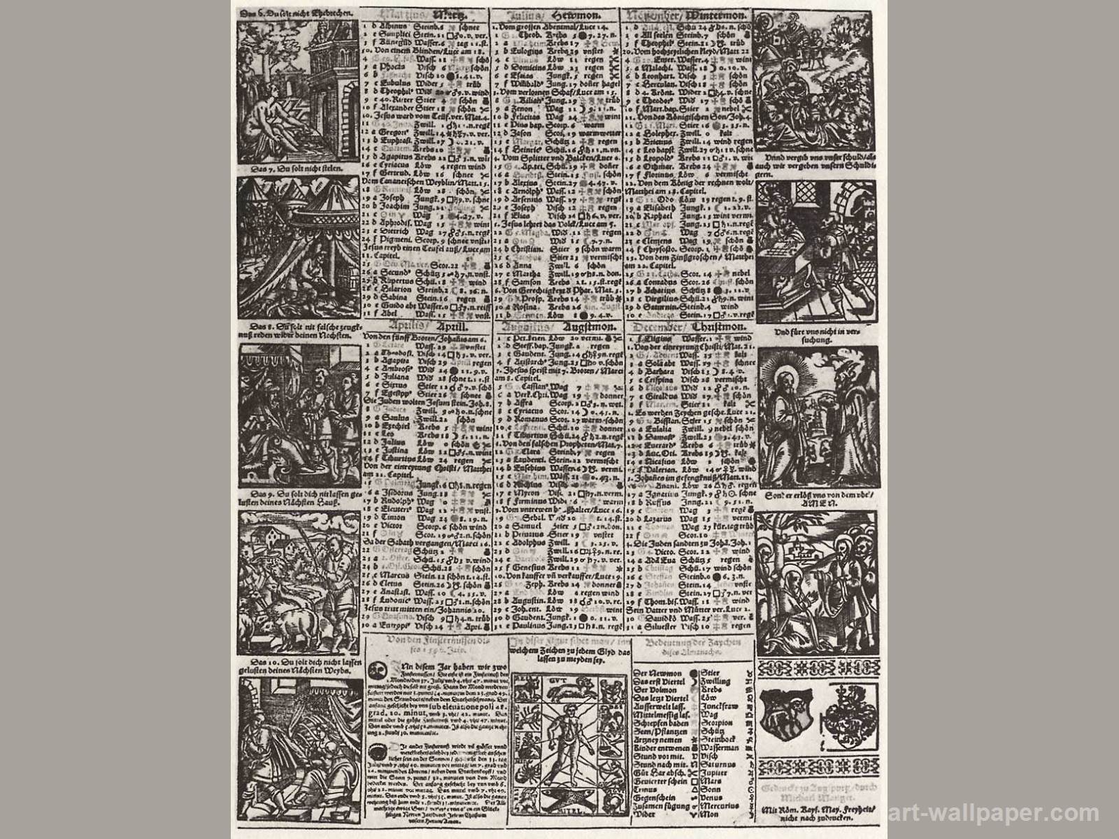 Calendar of the year 1590 with the Ten Commandments and the Lord&;s