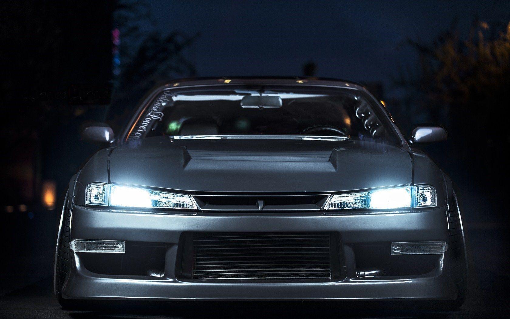 Headlights on Front Nissan Silvia S14 Dark HD Wallpaper