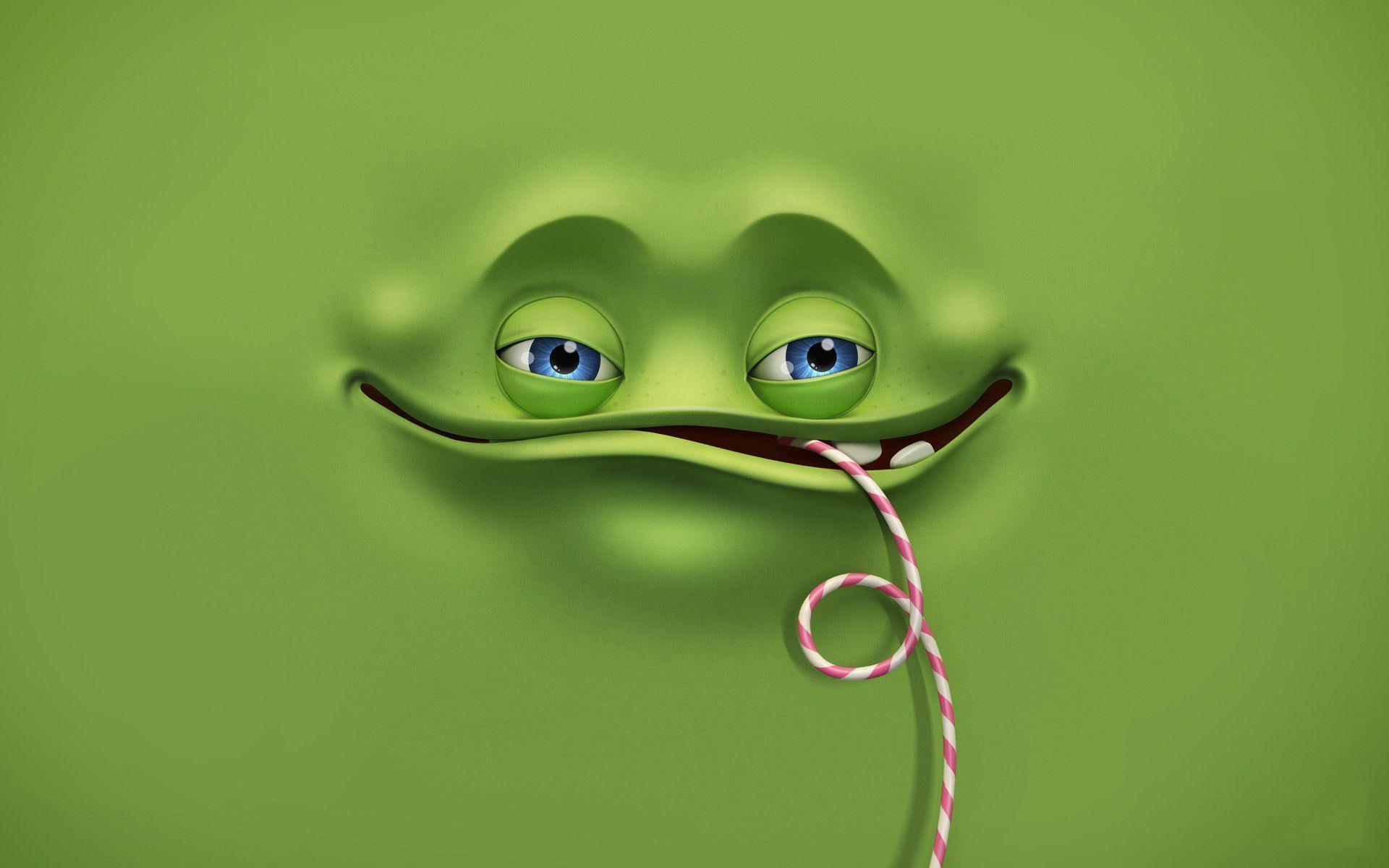 Happy face comes out from a green wall HD Wallpaper 1920x1200