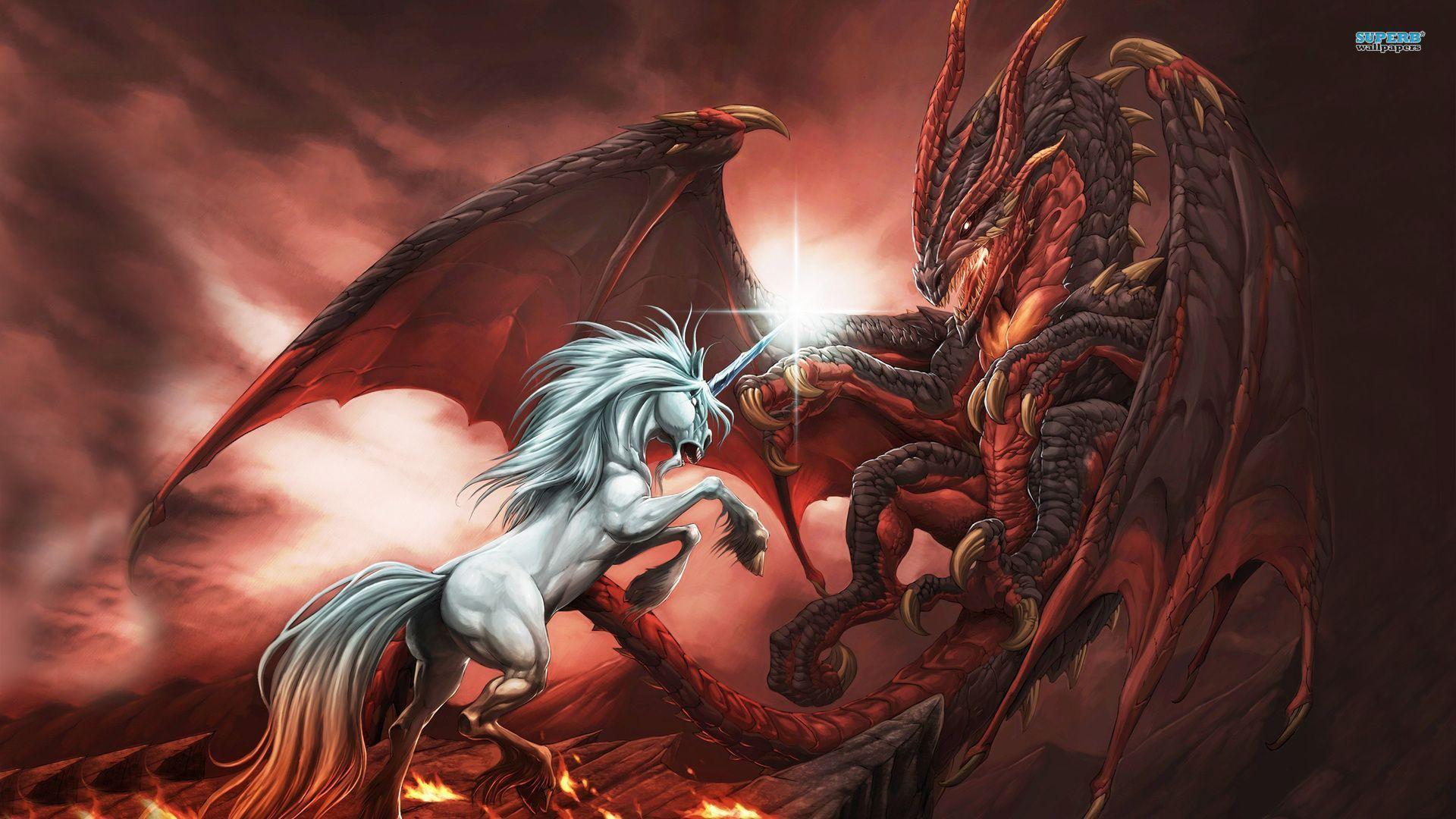 Unicorn vs Dragon wallpaper wallpaper - #