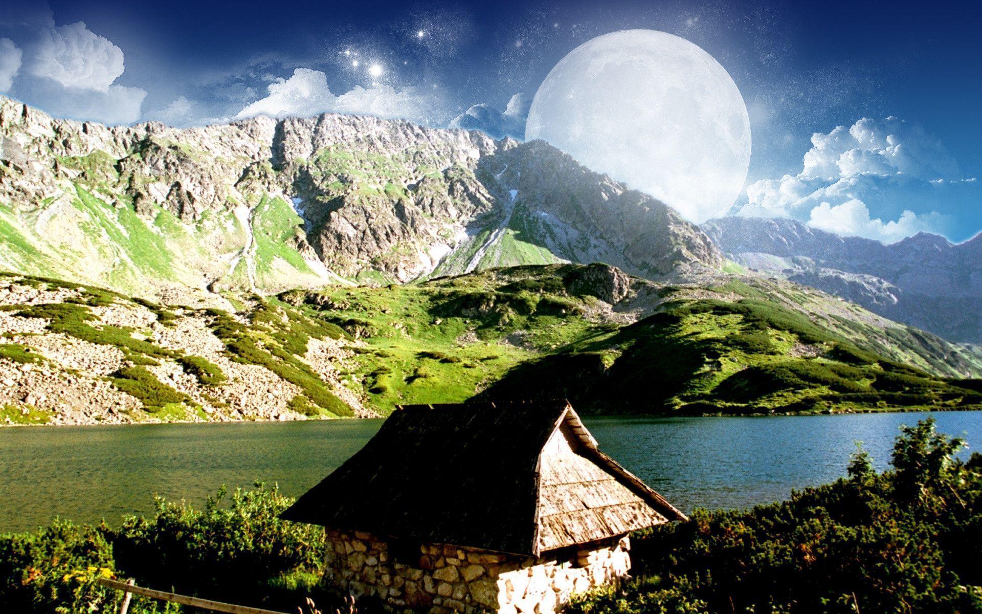 Mountain Moon Village Wallpaper HD ForWallpap Wallpaper