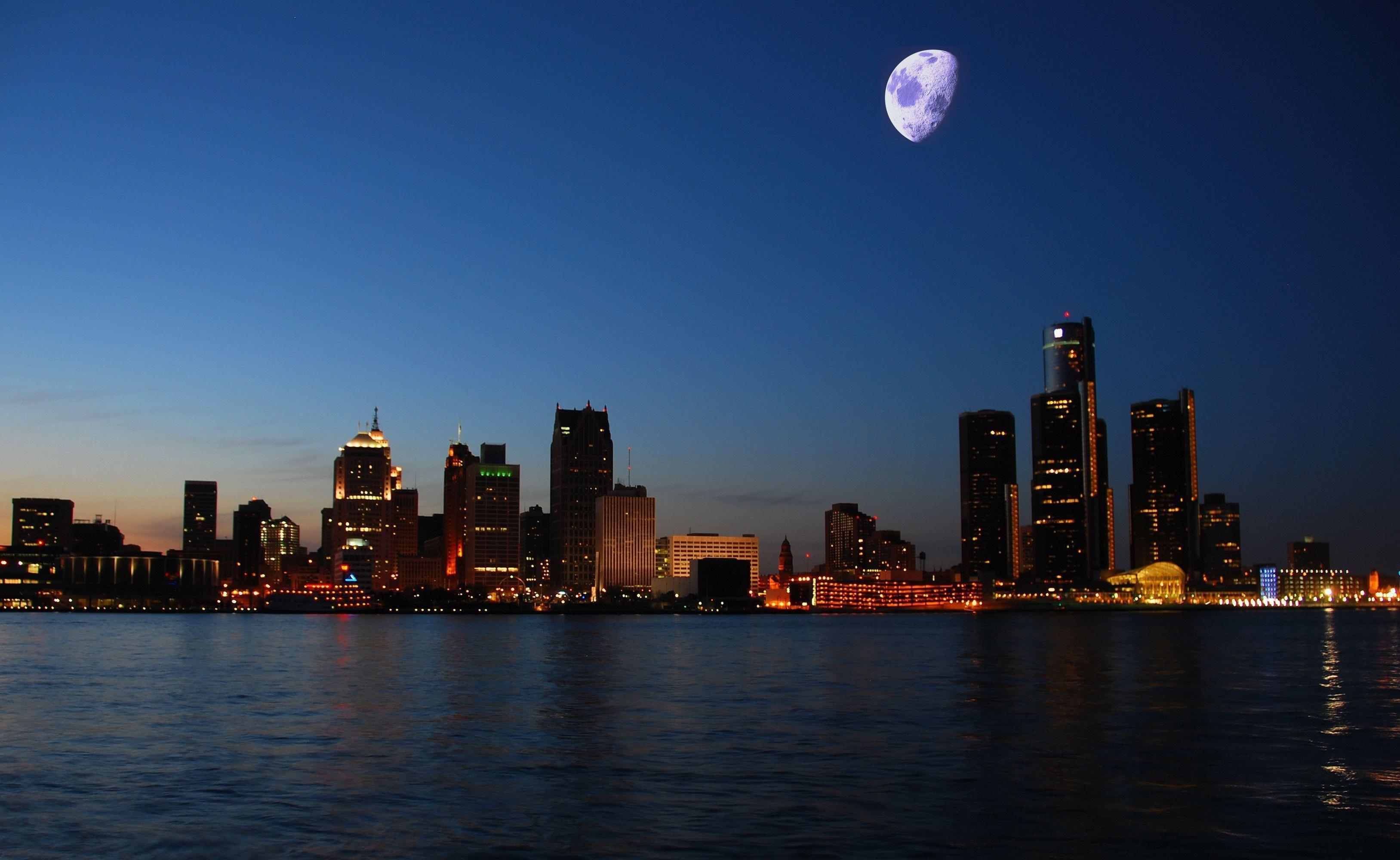 Detroit Skyline At Night Wallpaper - drarchanarathi WALLPAPER