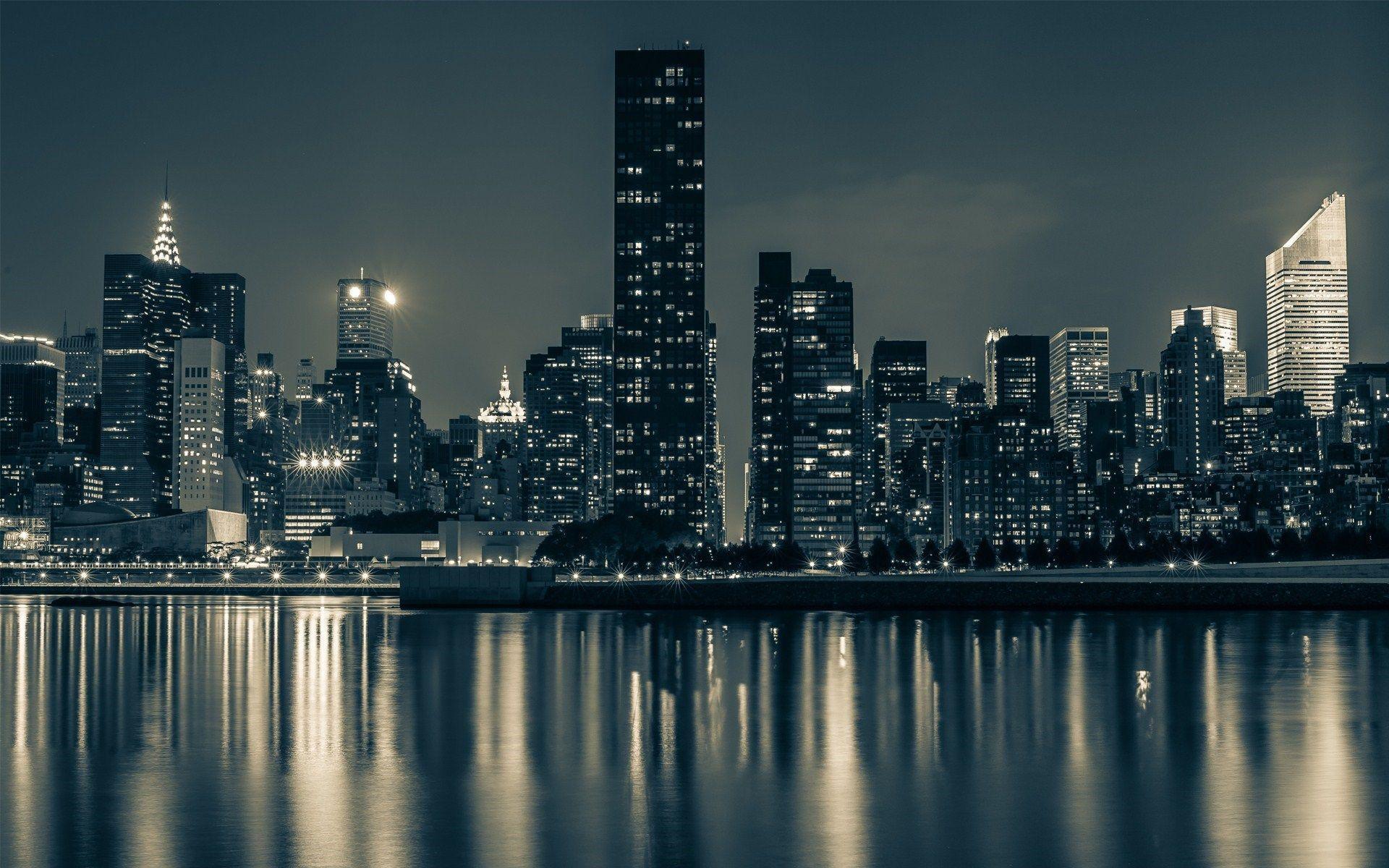 Manhattan City New York at Night Clear Sky HD Wallpaper