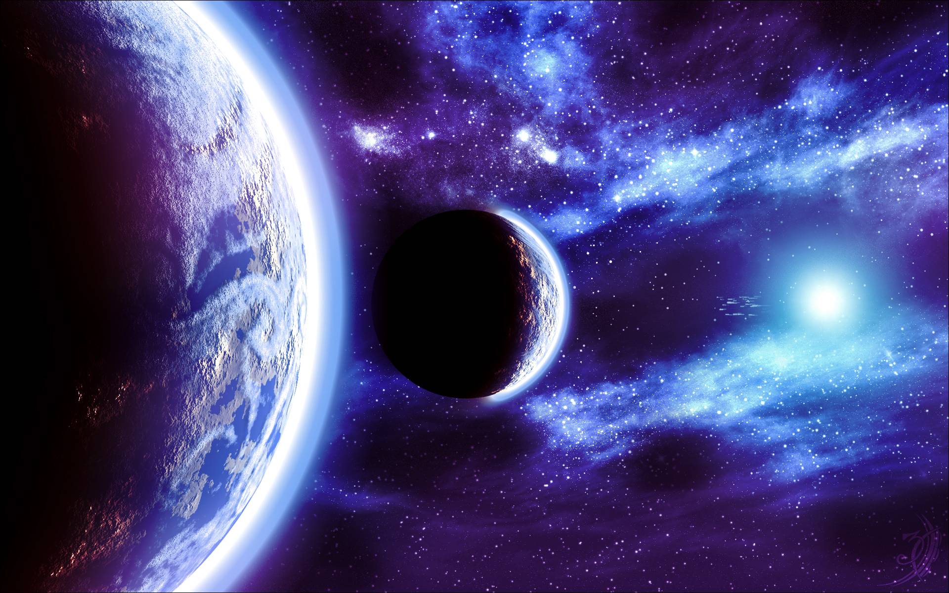 neon blue planet wallpaper