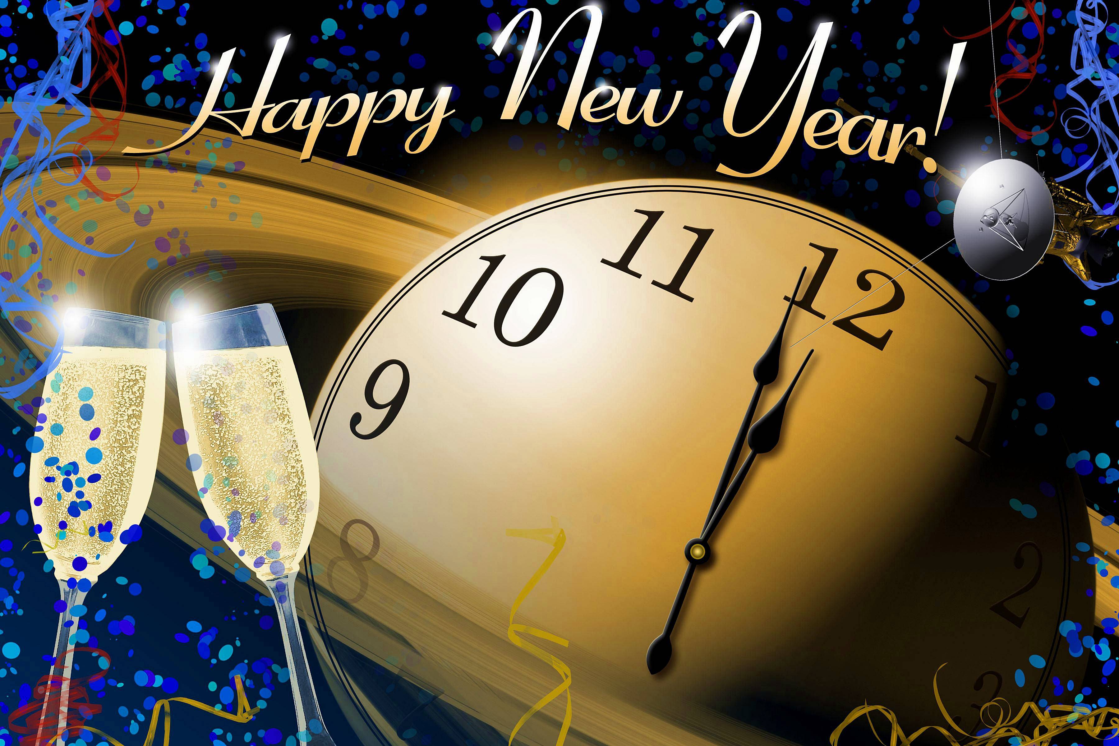 Download wallpaper new year, clock, cups, champagne free desktop