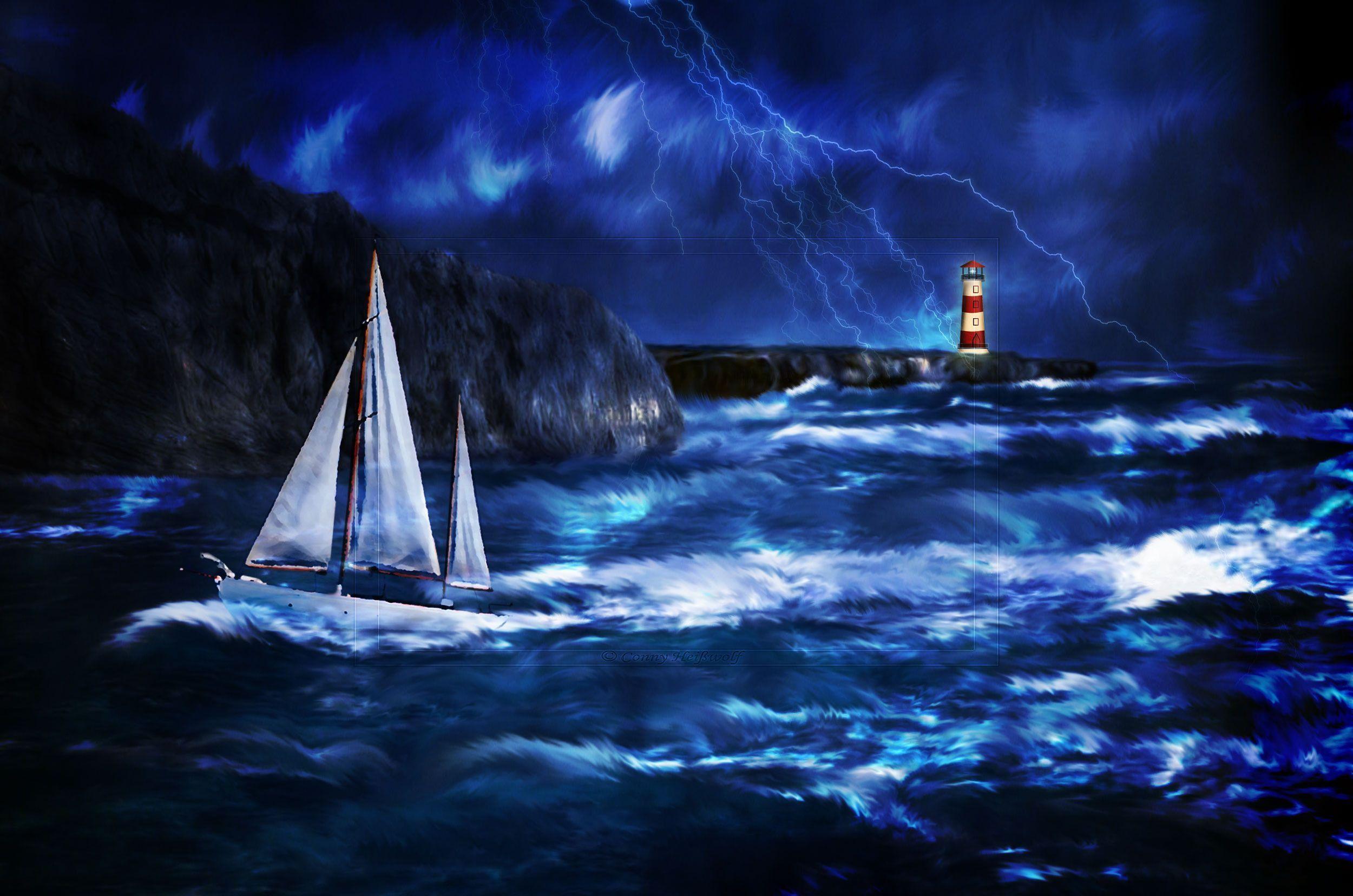 HD Thunderstorm At Lighthouse Wallpaper