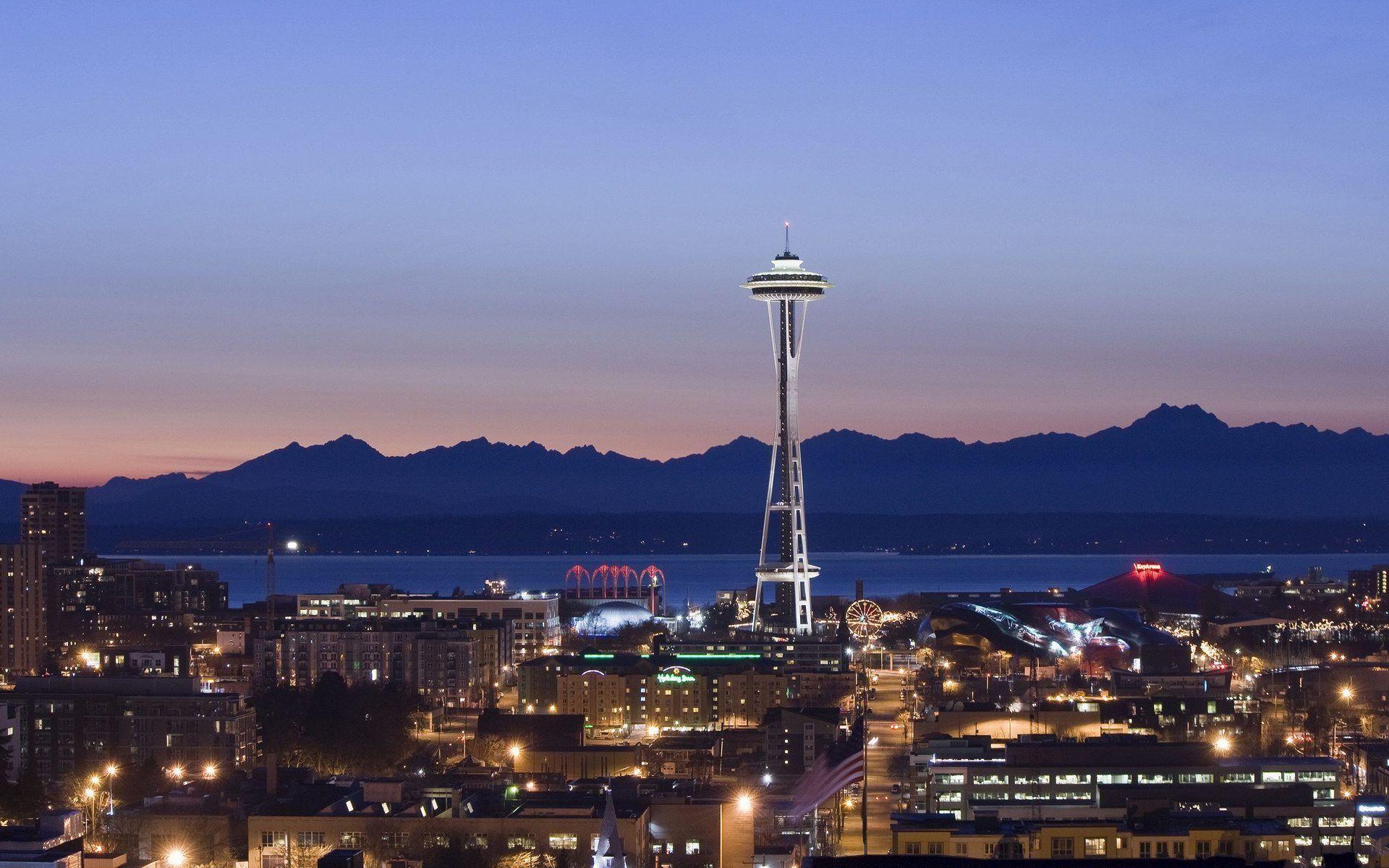 Seattle Tower, Washington, Seattle Skyline At Night Travel