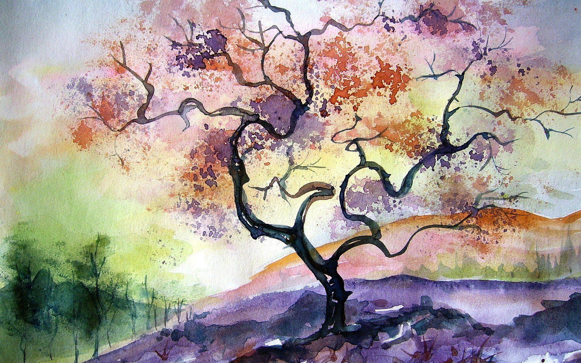 Watercolor Tree Painting Wallpaper
