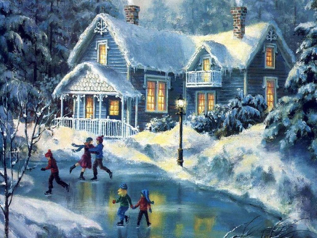 Christmas Art 14 Winter Scenes Wallpaper Image
