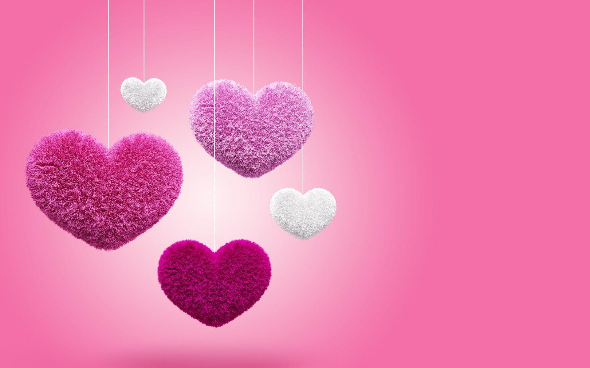 Fluffy Wallpaper, hearts, pink, 3D, love, hearts, fluffy. HD
