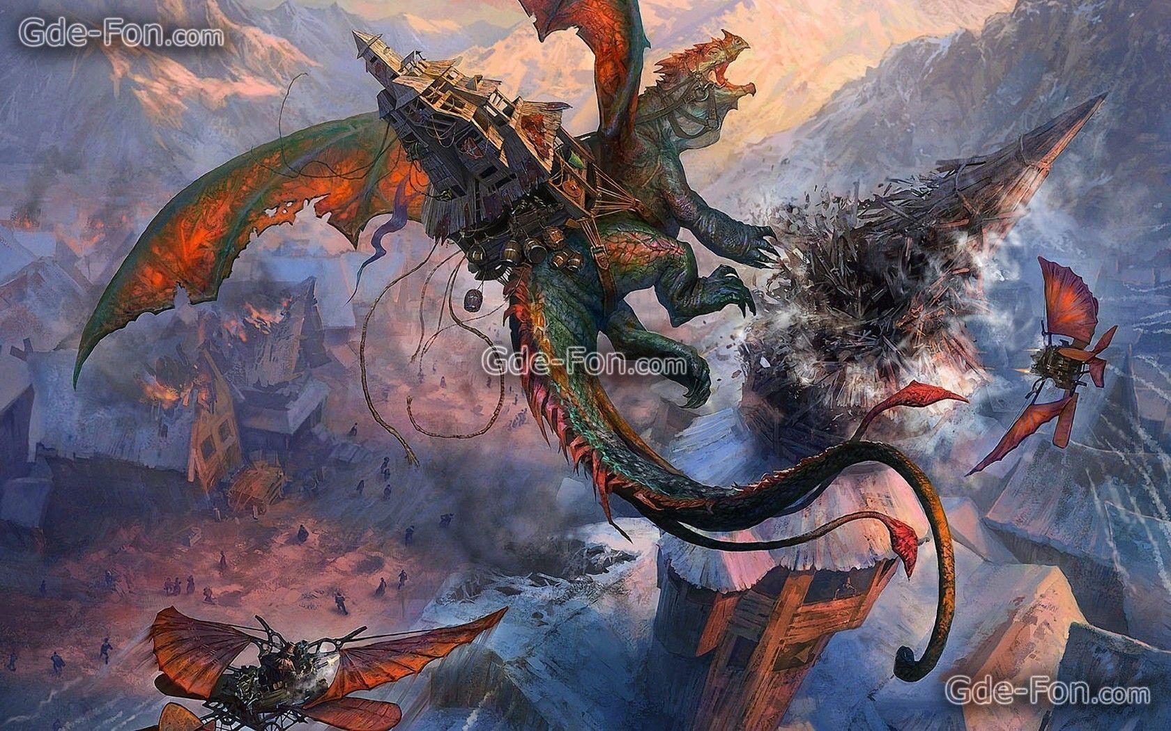 Download wallpaper Art, dragon, home, city free desktop wallpaper