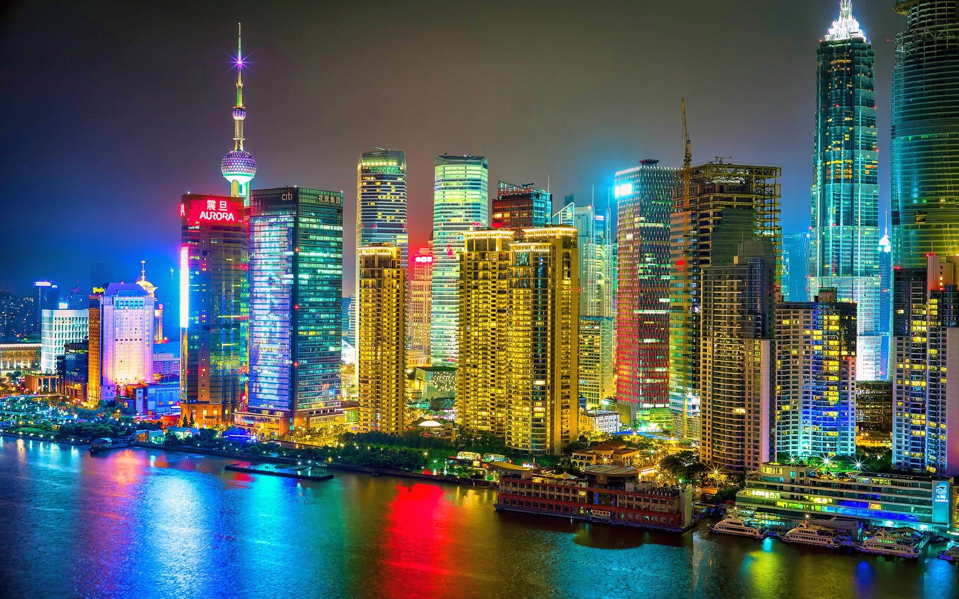 Download Colorful Shanghai City Night HD Wallpaper. Make FB