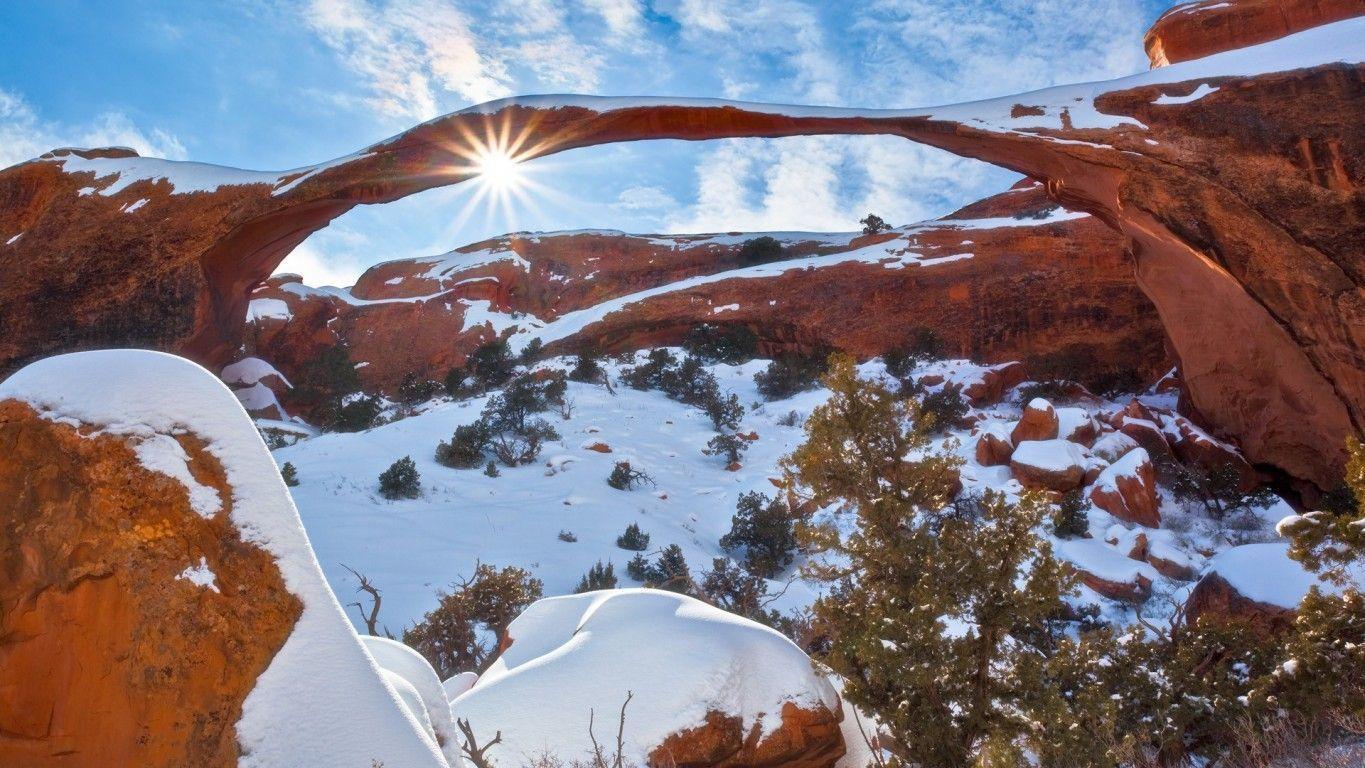 Winter at Arches National Park Utah widescreen wallpaper. Wide