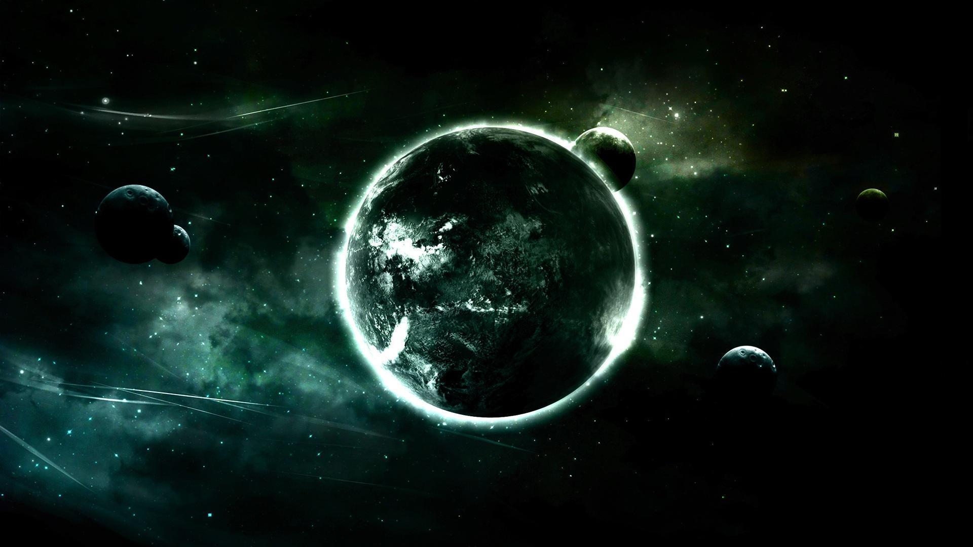 green outer space planets tone Wallpaper 1920x1080. Hot HD Wallpaper