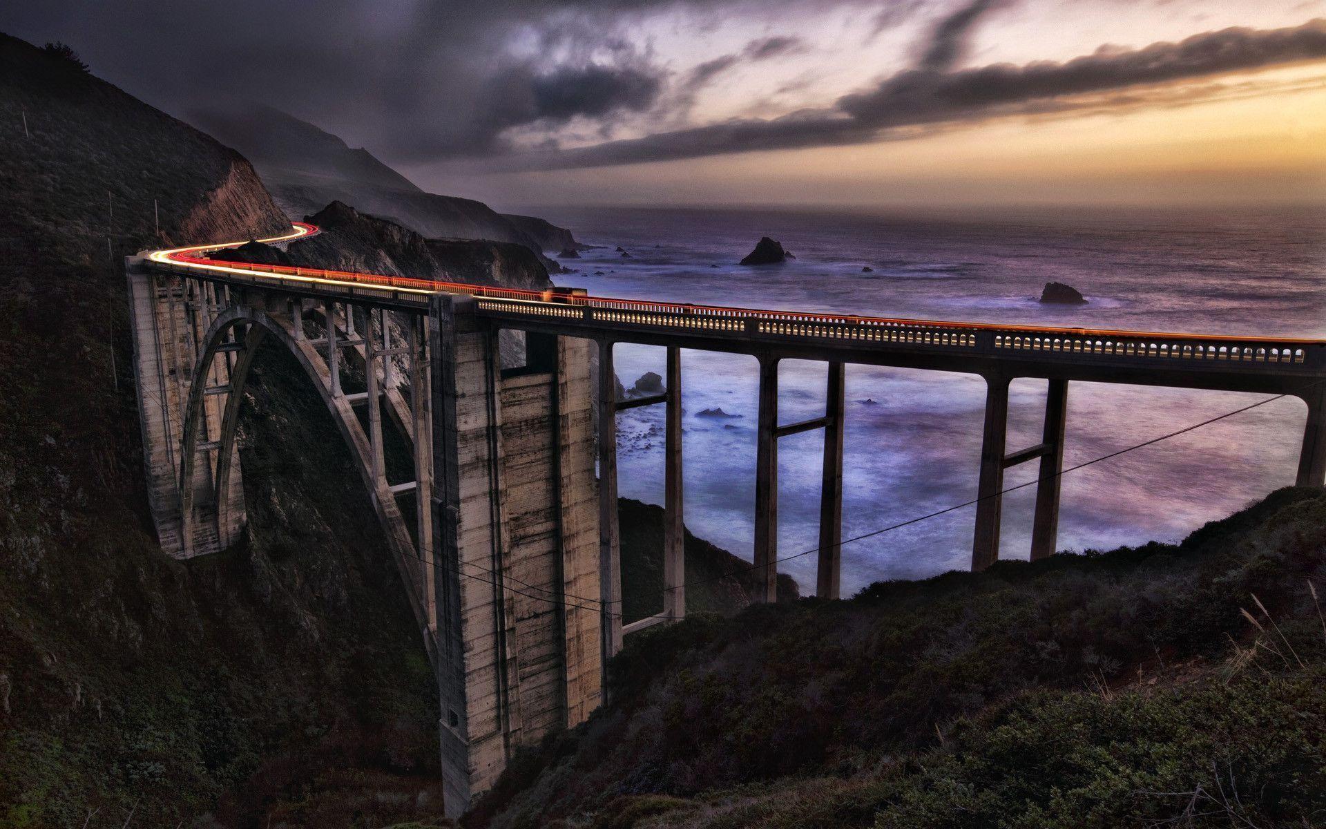 Download Wallpaper Bridge, Road, Mountains, Big Sur Free Desktop