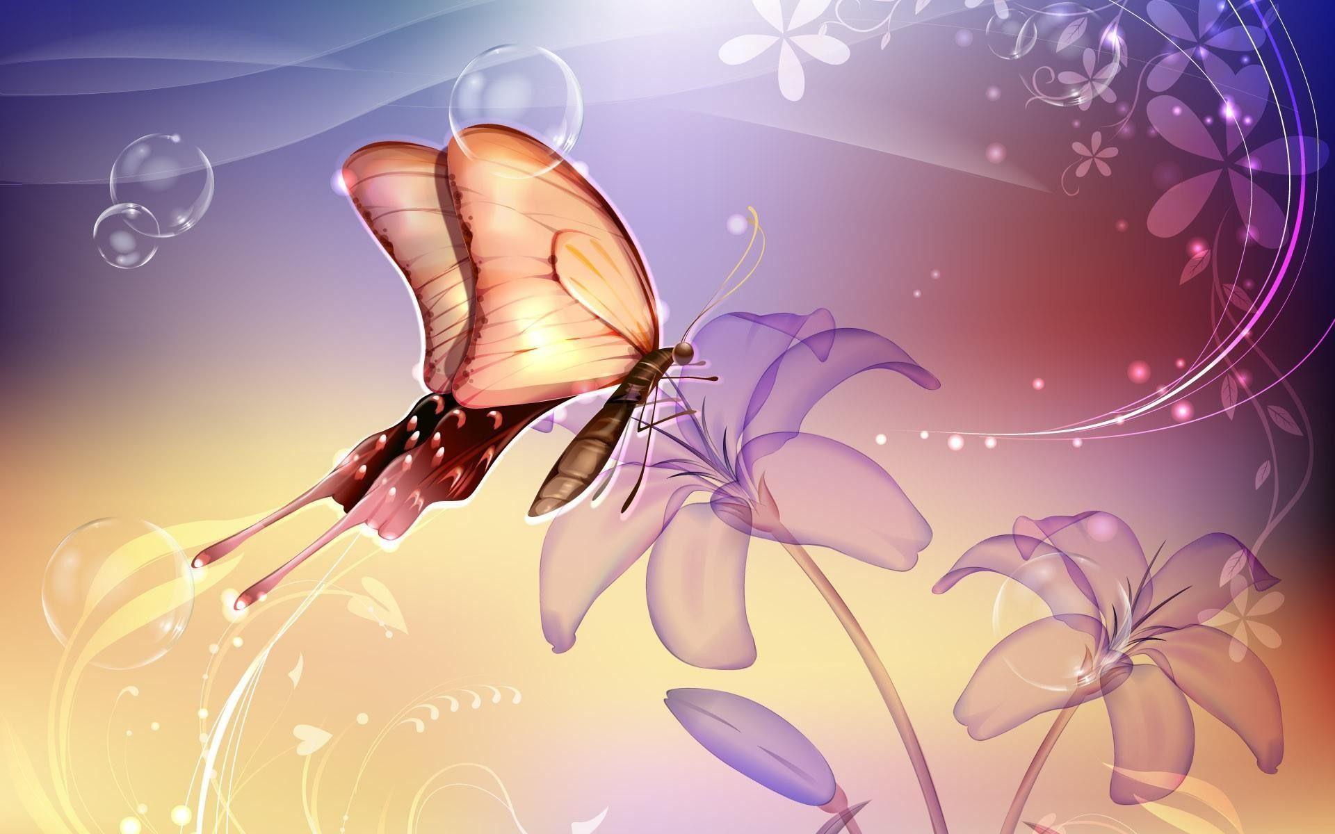 Beautiful Butterfly Flower Design Wallpaper