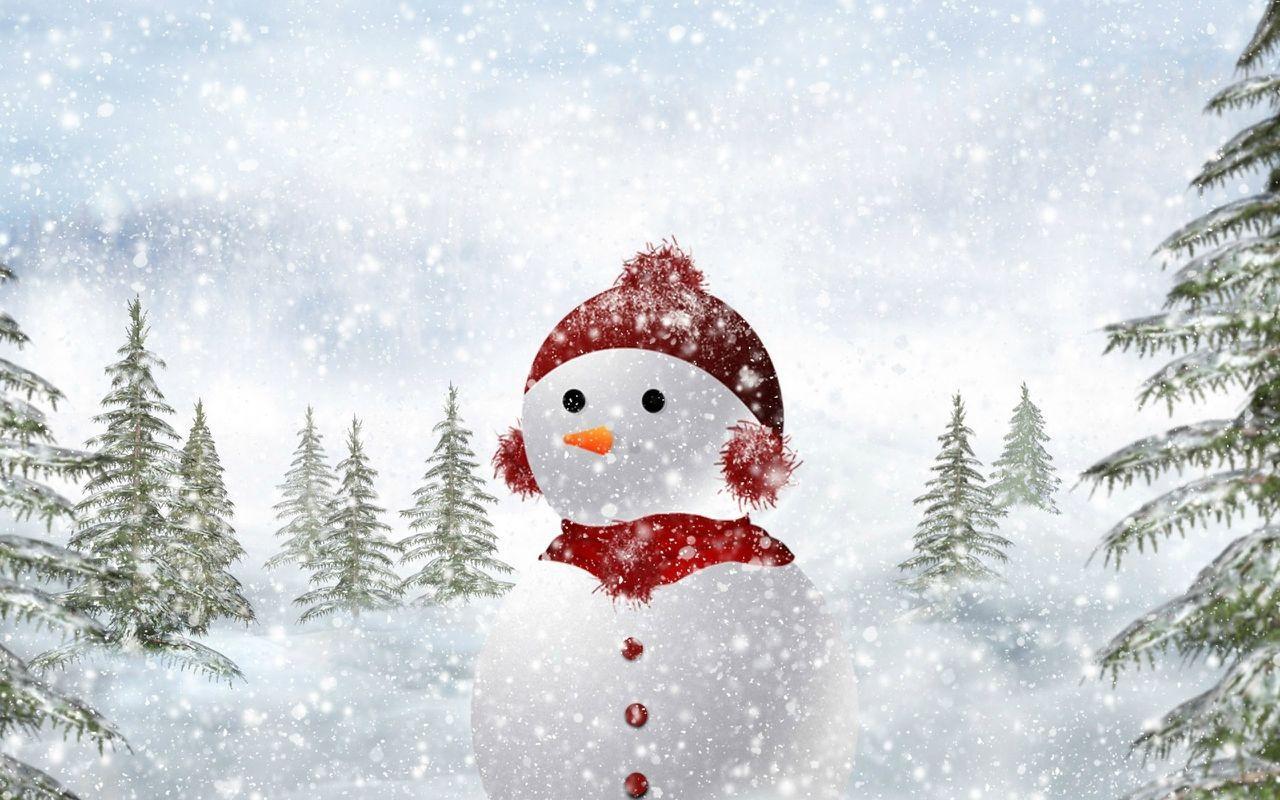 Winter Time Snowman Forest Snowflakes HD wallpaper #