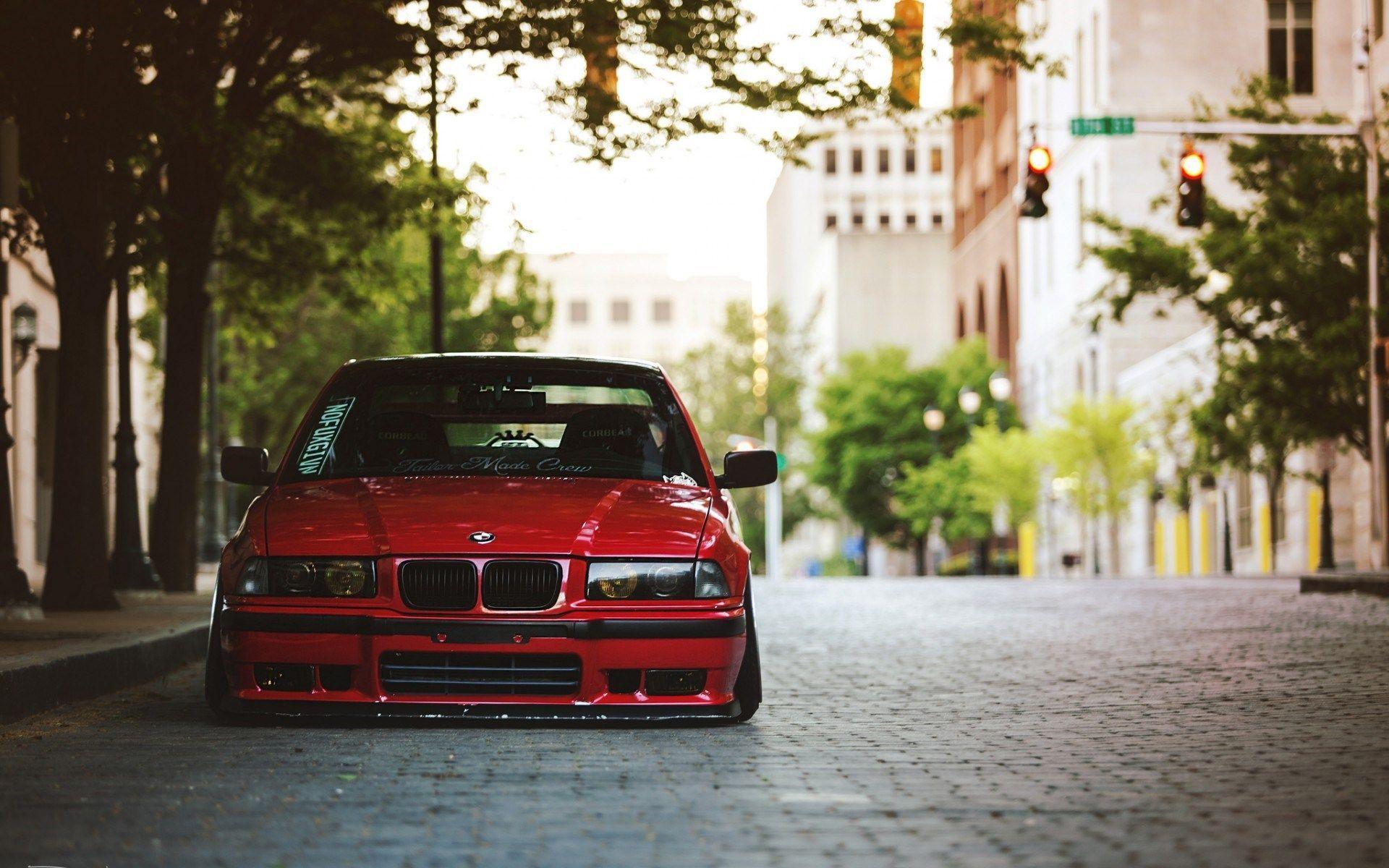 BMW E36 Red Tuning Street HD Wallpaper