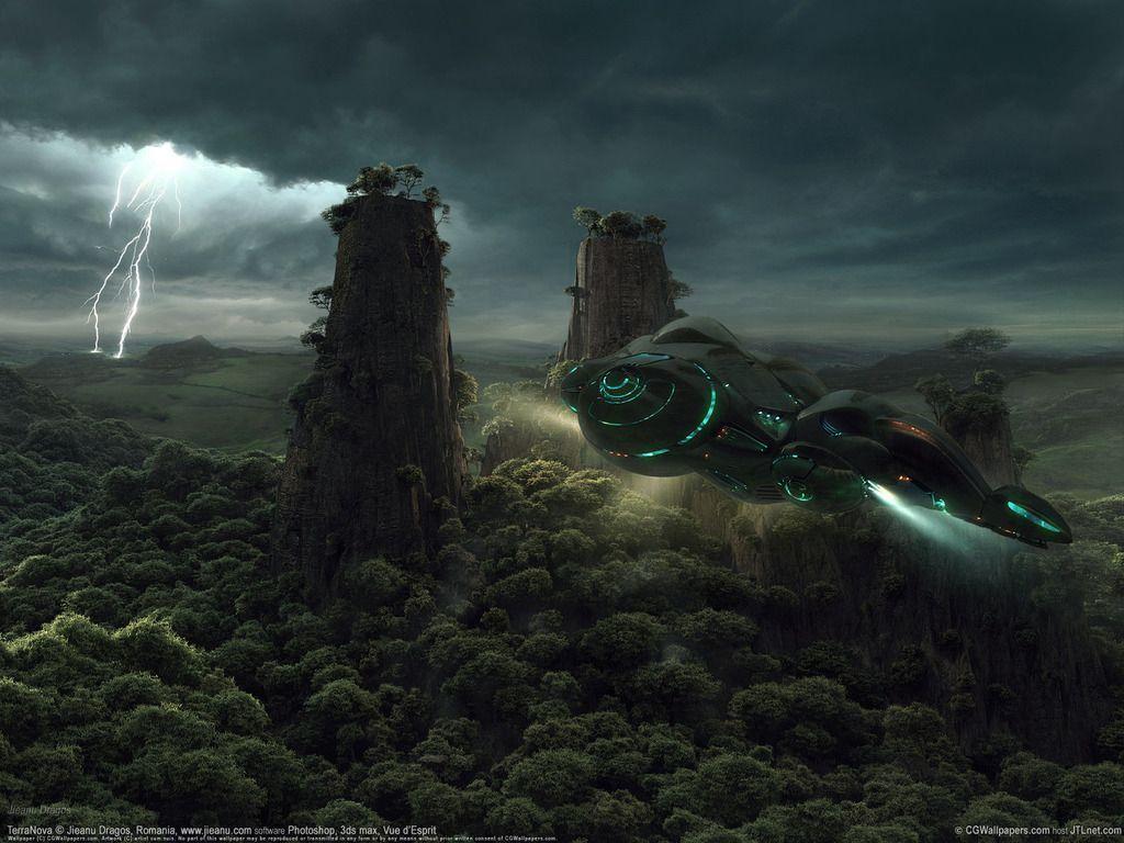 Spacecraft Over Futur Jungle Planet Yvnf Wallpaper 1024x768 px