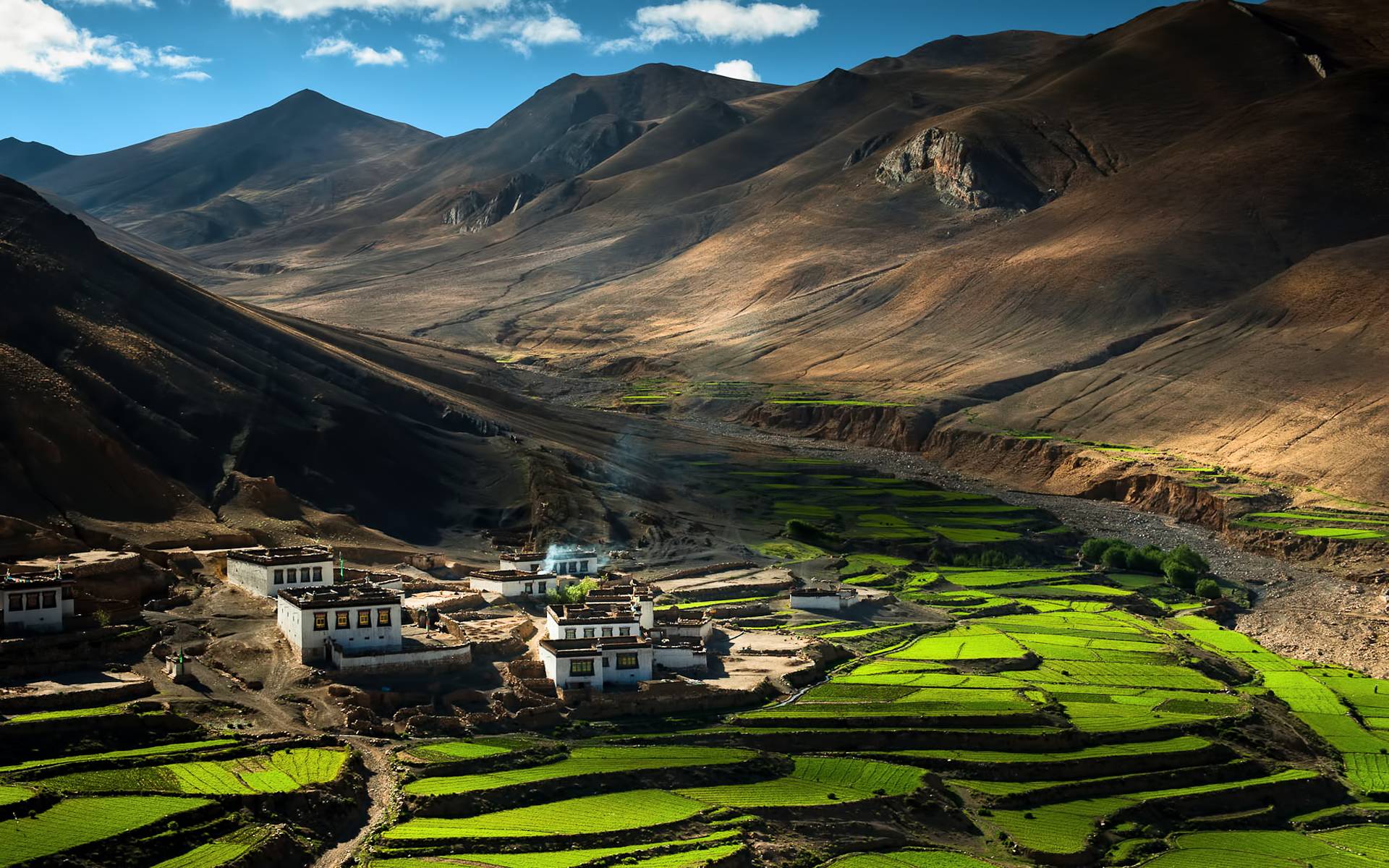 Wallpaper china, tibet, himalayas, mountains, houses, village