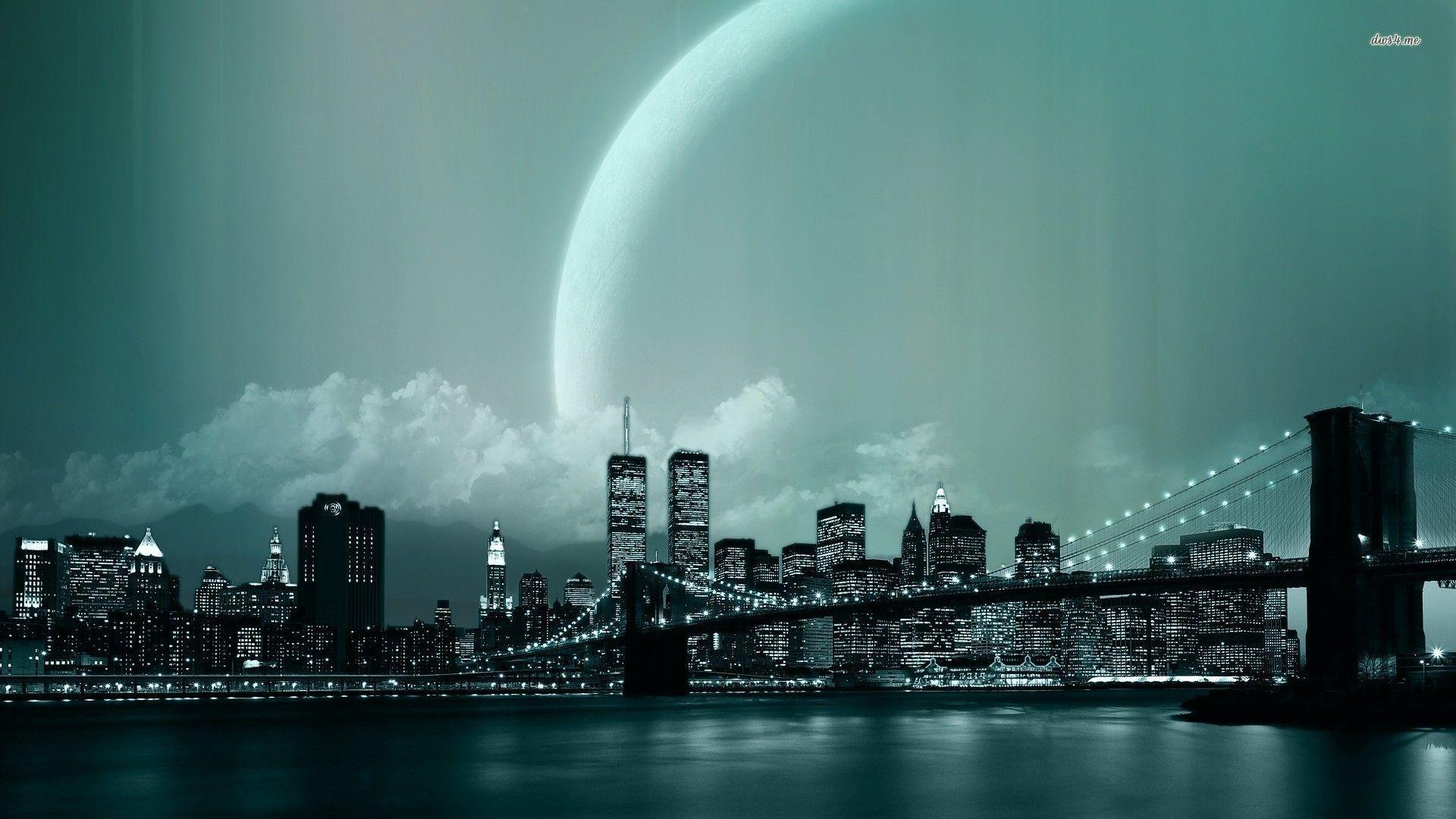 Manhattan in Moonlight For Desktop Wallpaper. Free HD 3D Desktop
