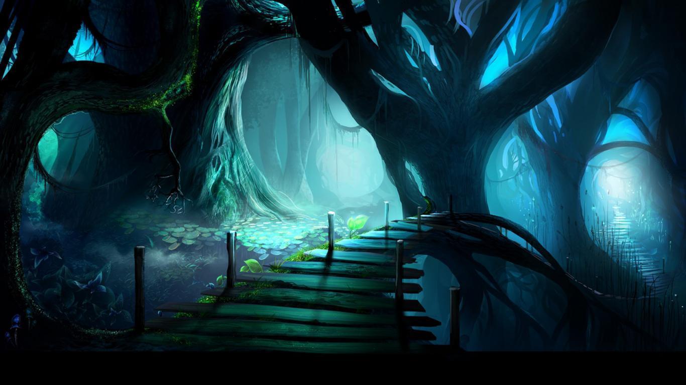 The night of forests mood landscape 1366x768 HD wallpaper