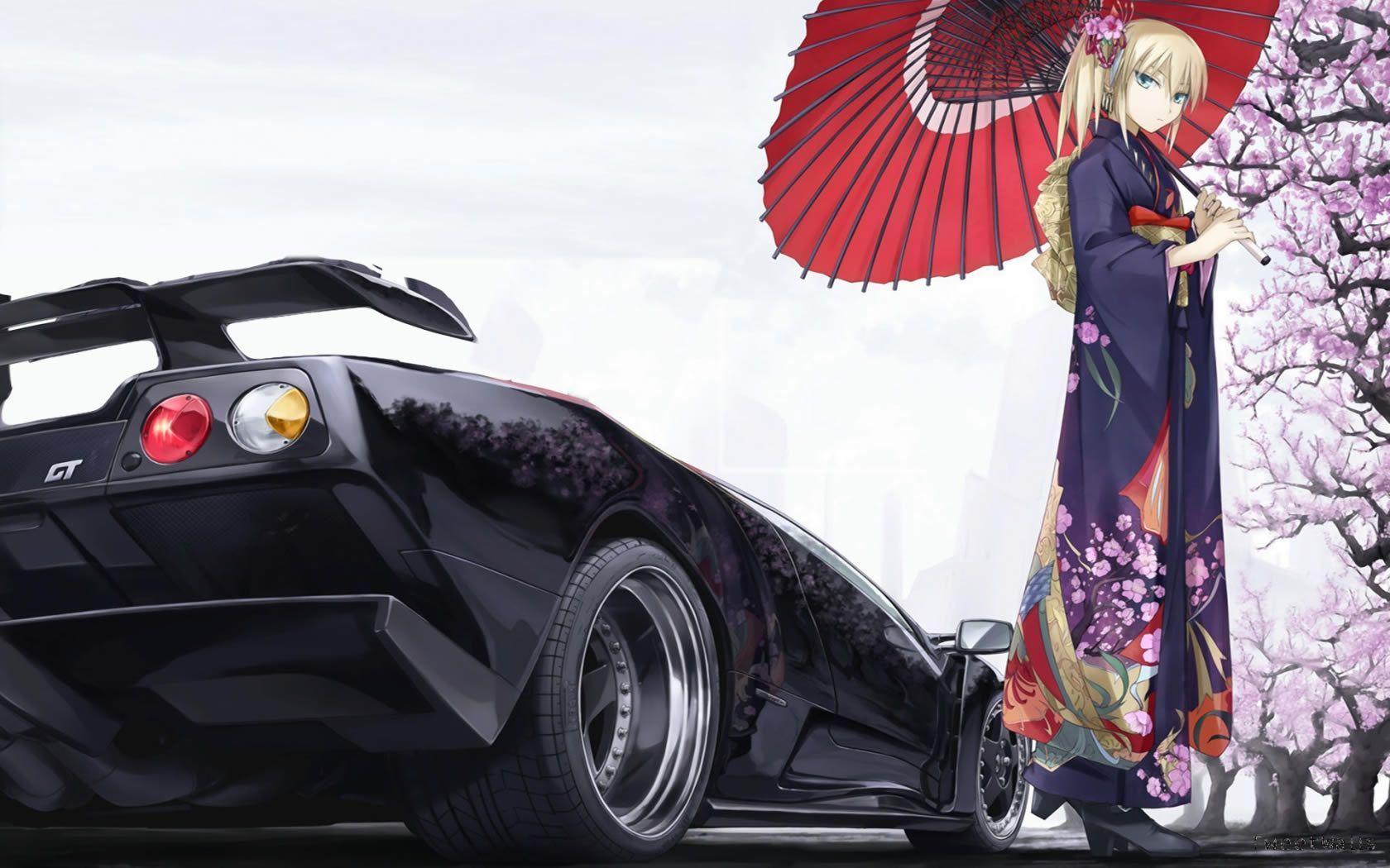 Cool Car And Cute Girl Anime Wallpaper Wallpaper. Wallpaper