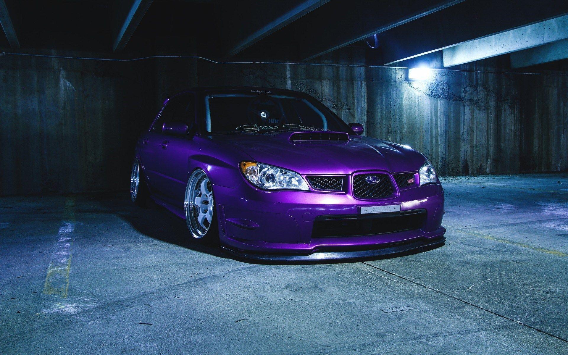 Purple Subaru WRX STI Underground Building Garage HD Wallpaper
