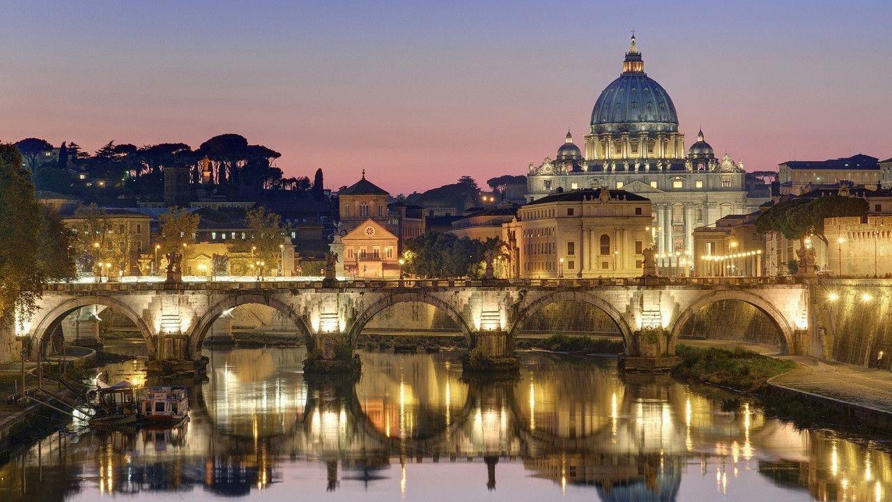 Night Light Bridge St. Peters Basilica Vatican City wallpaper