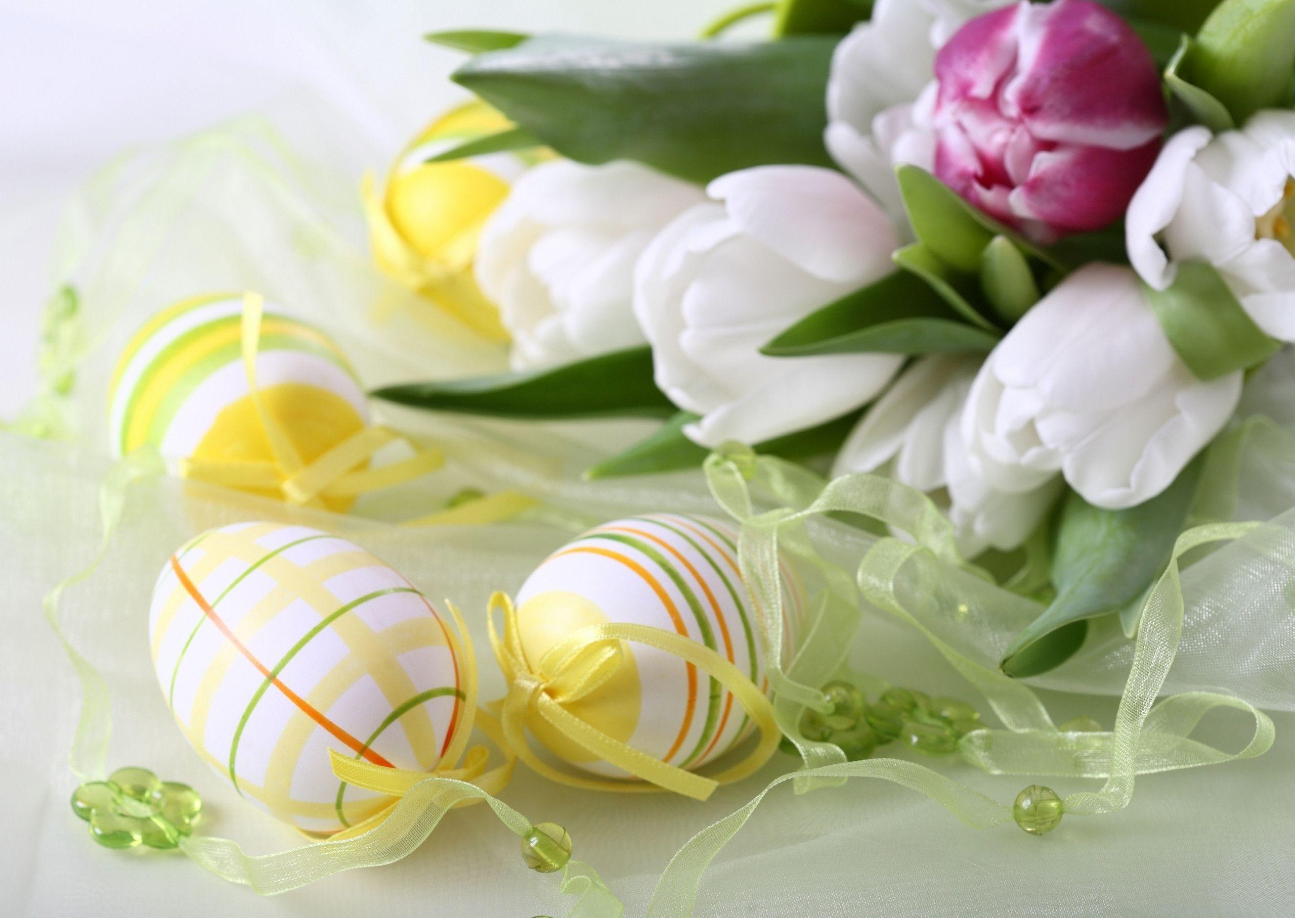 Download wallpaper Flowers, Tulips, eggs, Easter free desktop